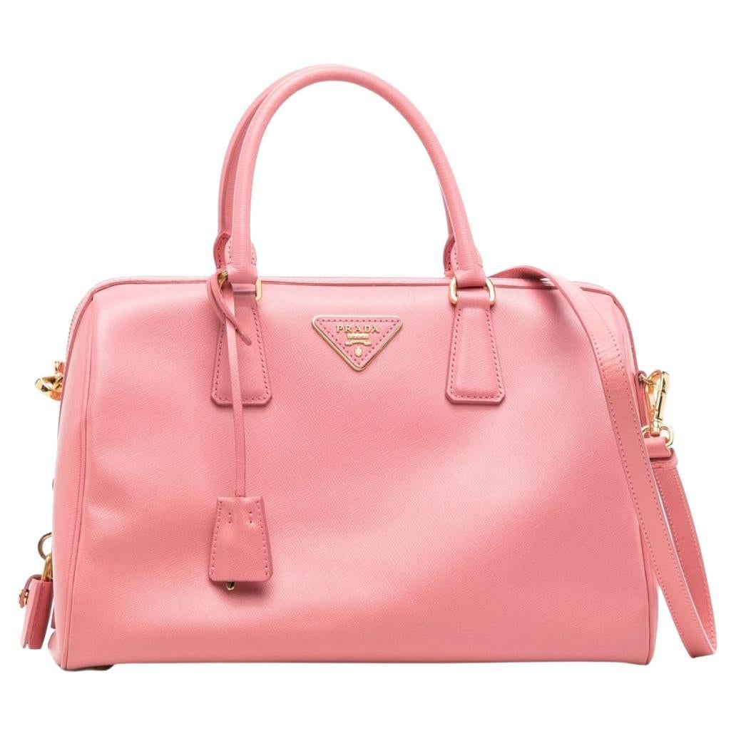 Prada Rose Pink Saffiano Leather Small Double Zip Tote at 1stDibs