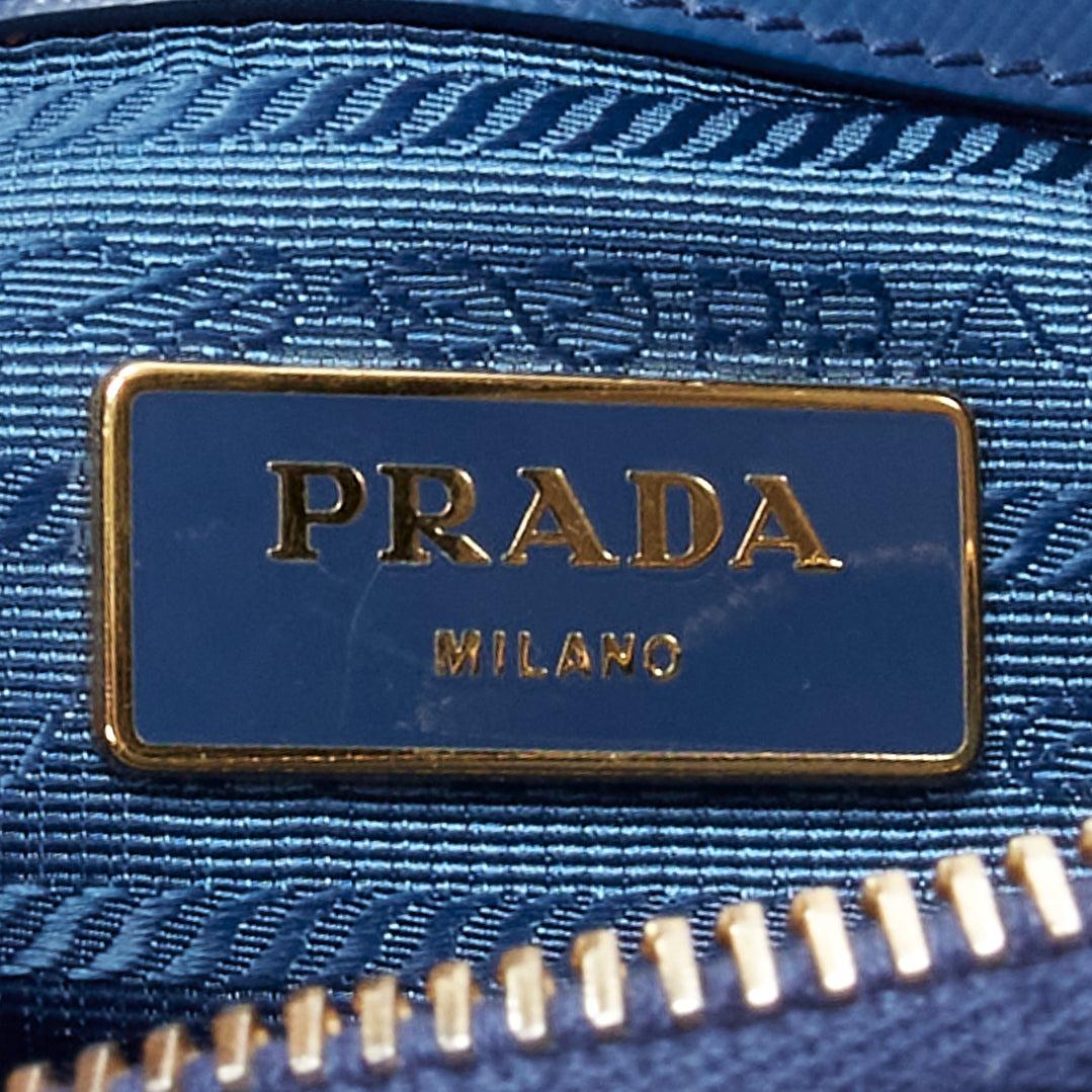 PRADA Promenade Vernice Saffiano blue leather triangle logo top handle tote bag For Sale 5