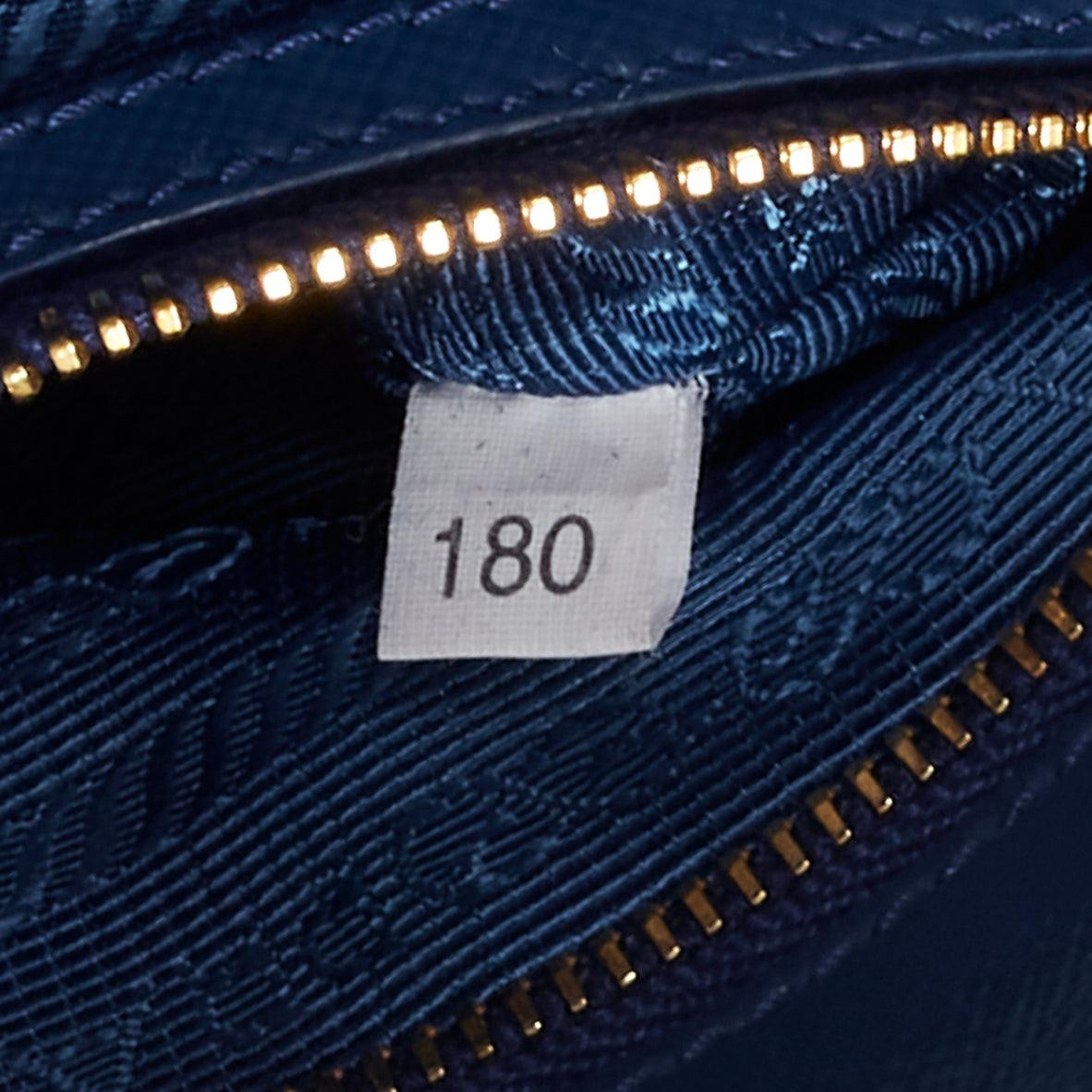 PRADA Promenade Vernice Saffiano blue leather triangle logo top handle tote bag For Sale 6