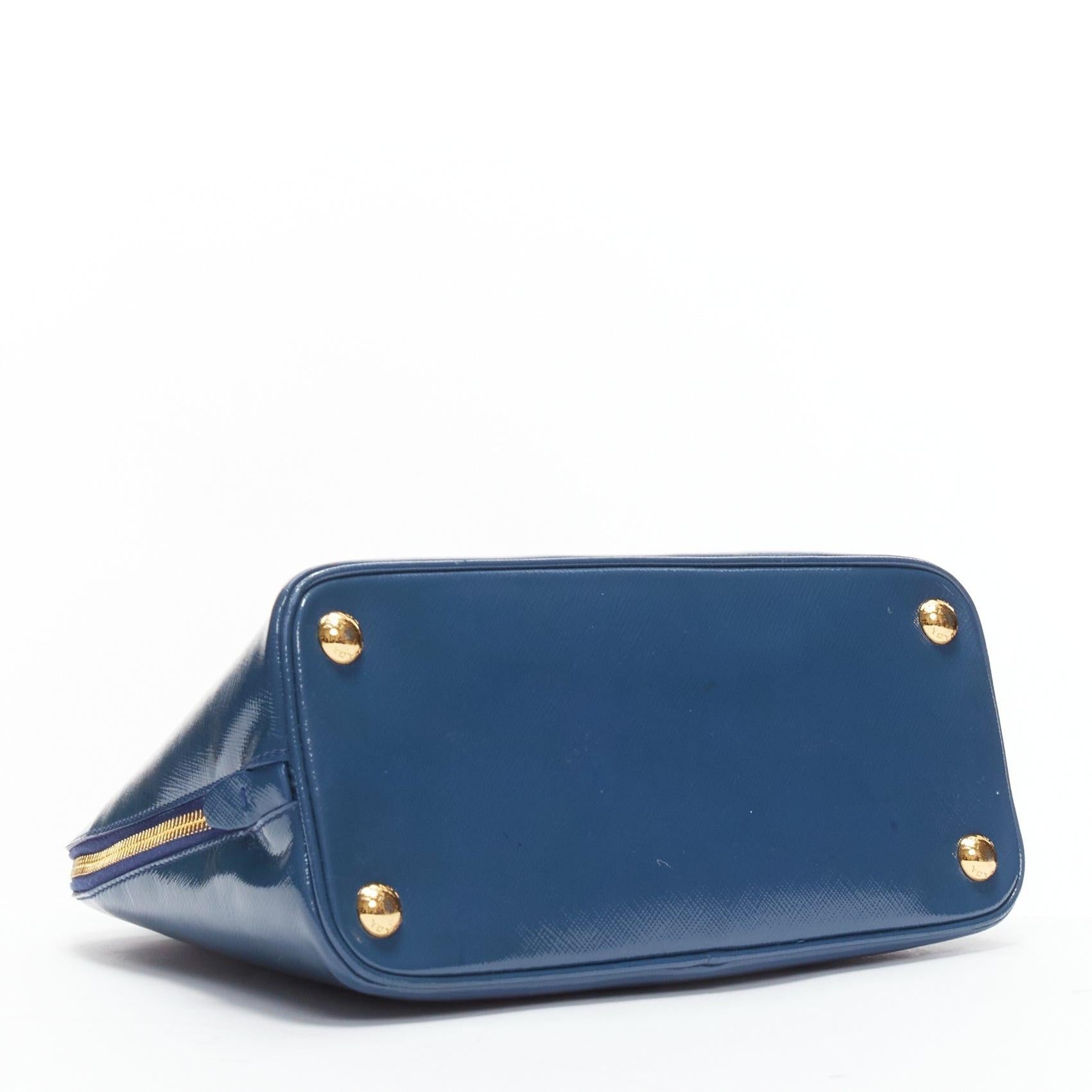PRADA Promenade Vernice Saffiano blue leather triangle logo top handle tote bag For Sale 1