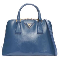 PRADA Promenade Vernice Saffiano en cuir bleu avec logo triangulaire Sac fourre-tout à poignée supérieure