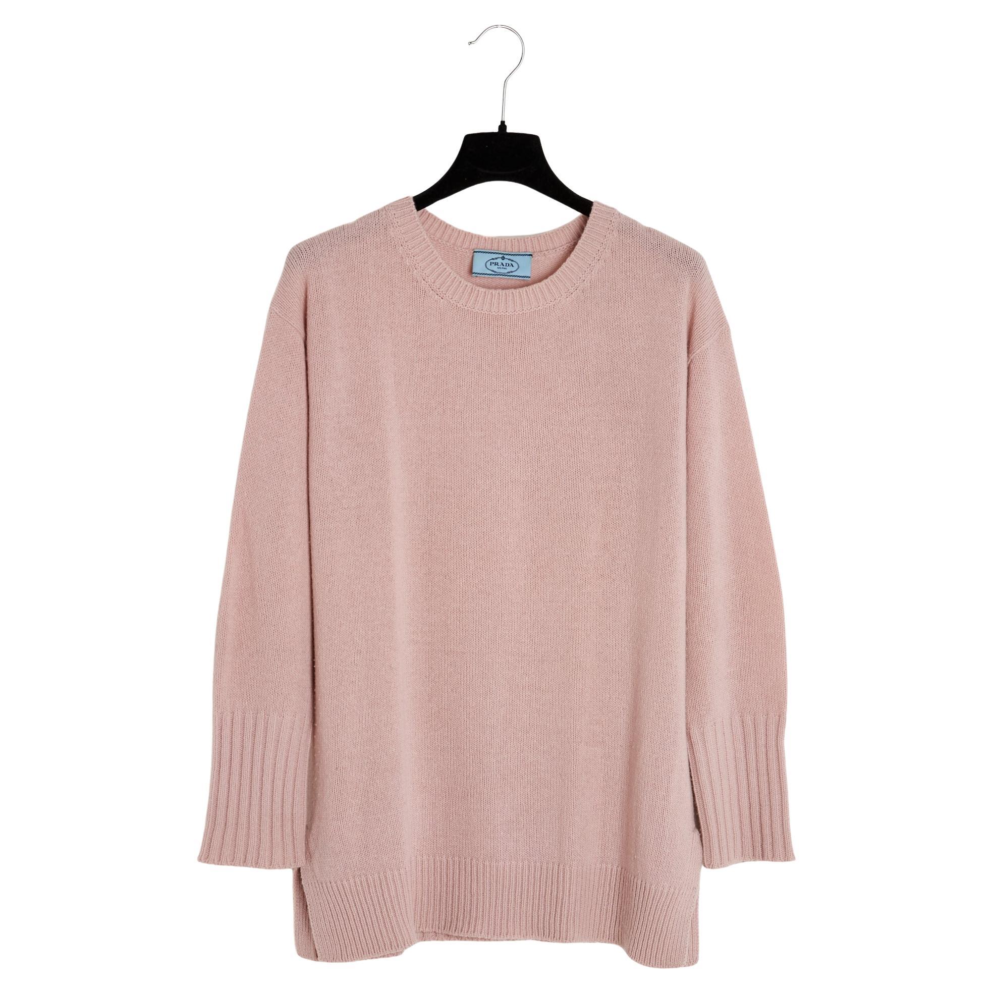 Prada Pull Oversize FR36 IT40 Oversized Baby Pink Wool Cashmere Sweater UK8 US6 For Sale