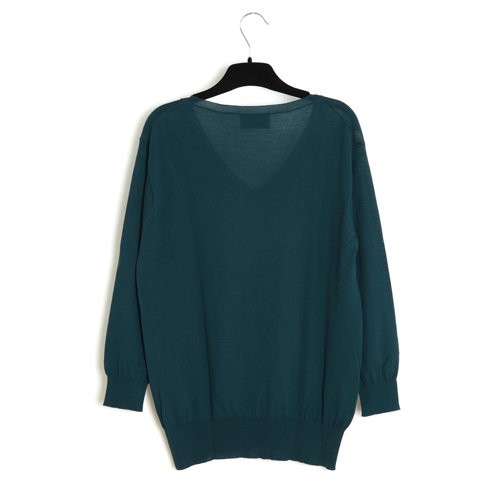 Women's Prada Pull Top Oversize FR36/38 Blue Green Wool Top Sweater UK8/10 US6/8 For Sale