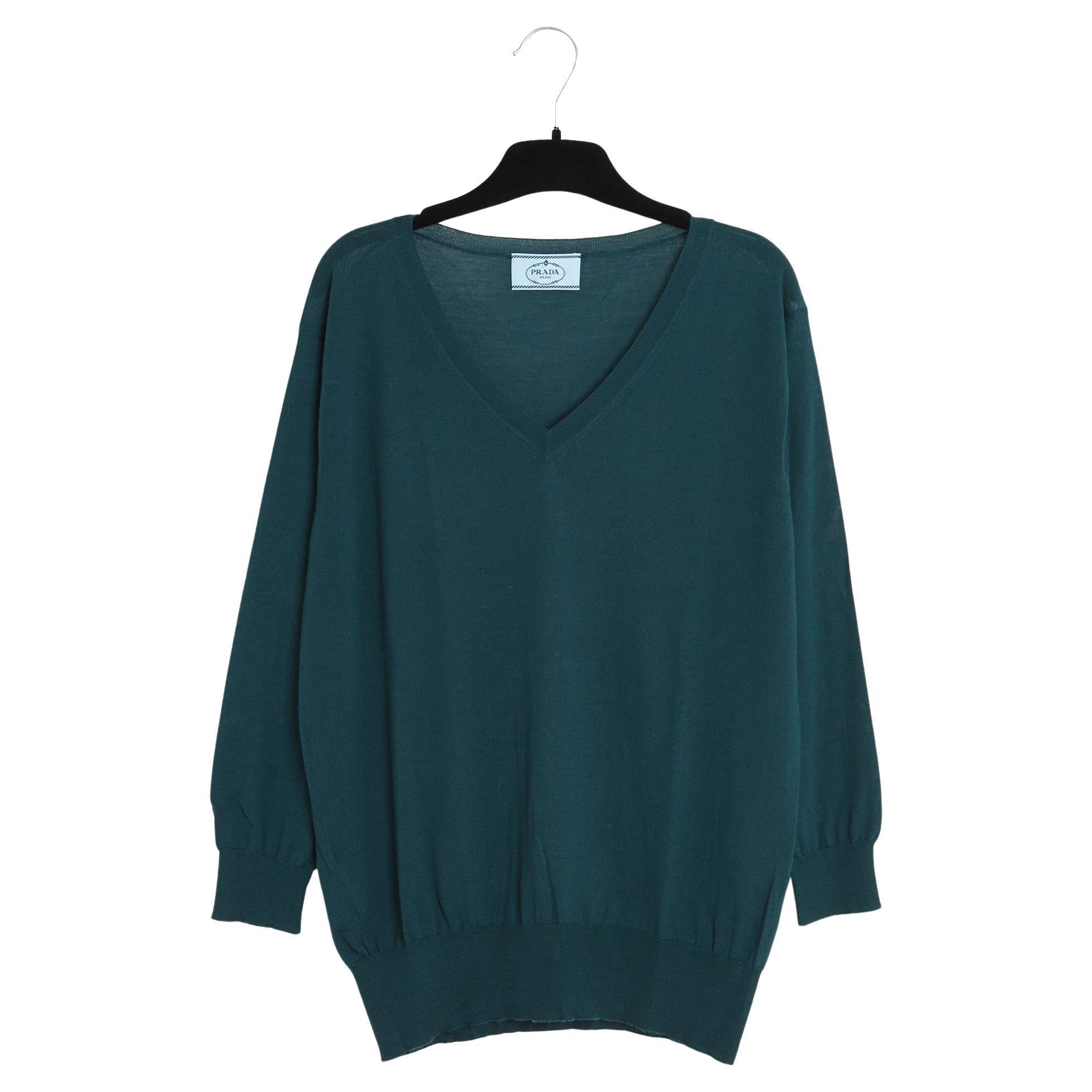 Prada Pull Top Oversize FR36/38 Blue Green Wool Top Sweater UK8/10 US6/8 For Sale