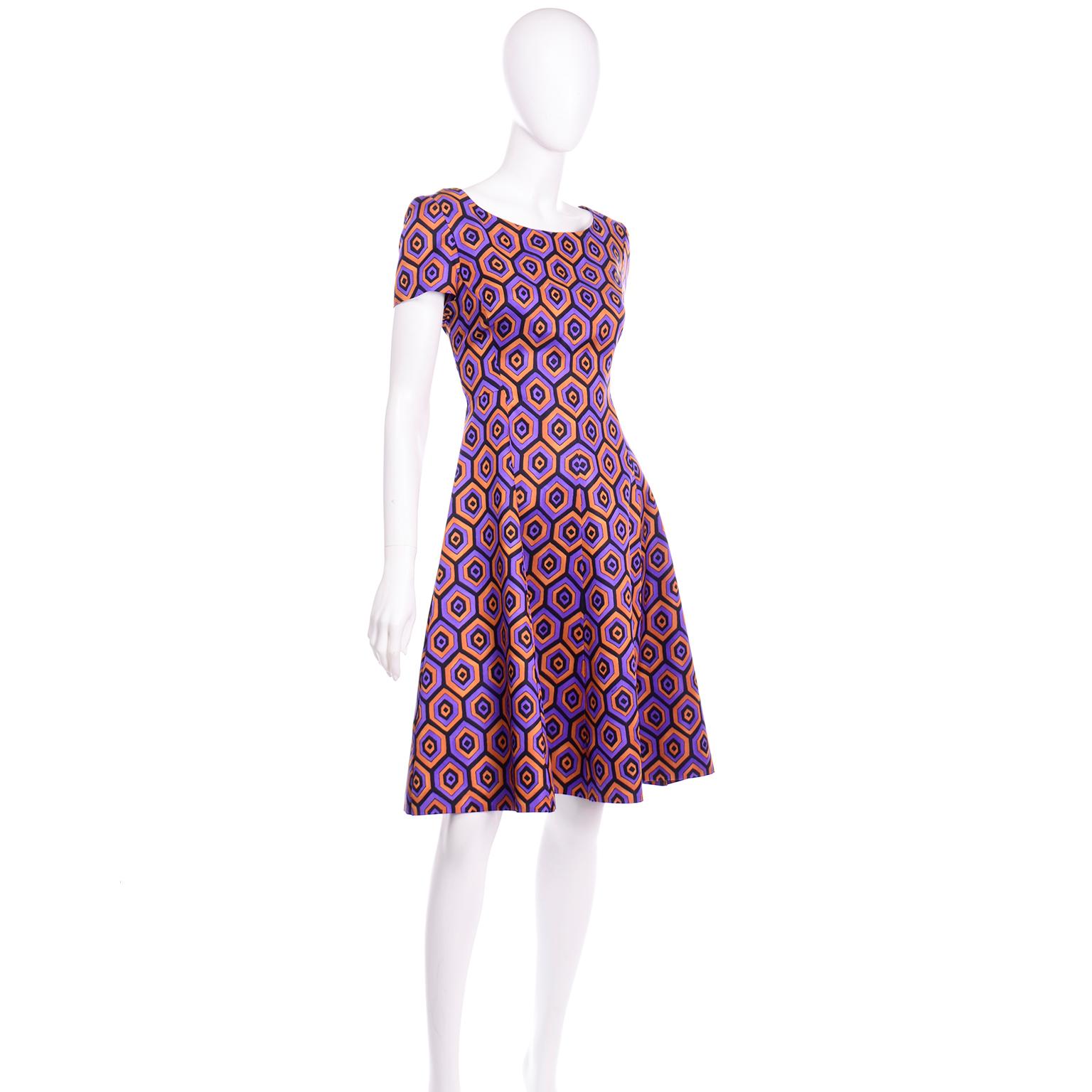 Prada Purple and Orange Abstract Geometric Print Silk Blend Dress 1