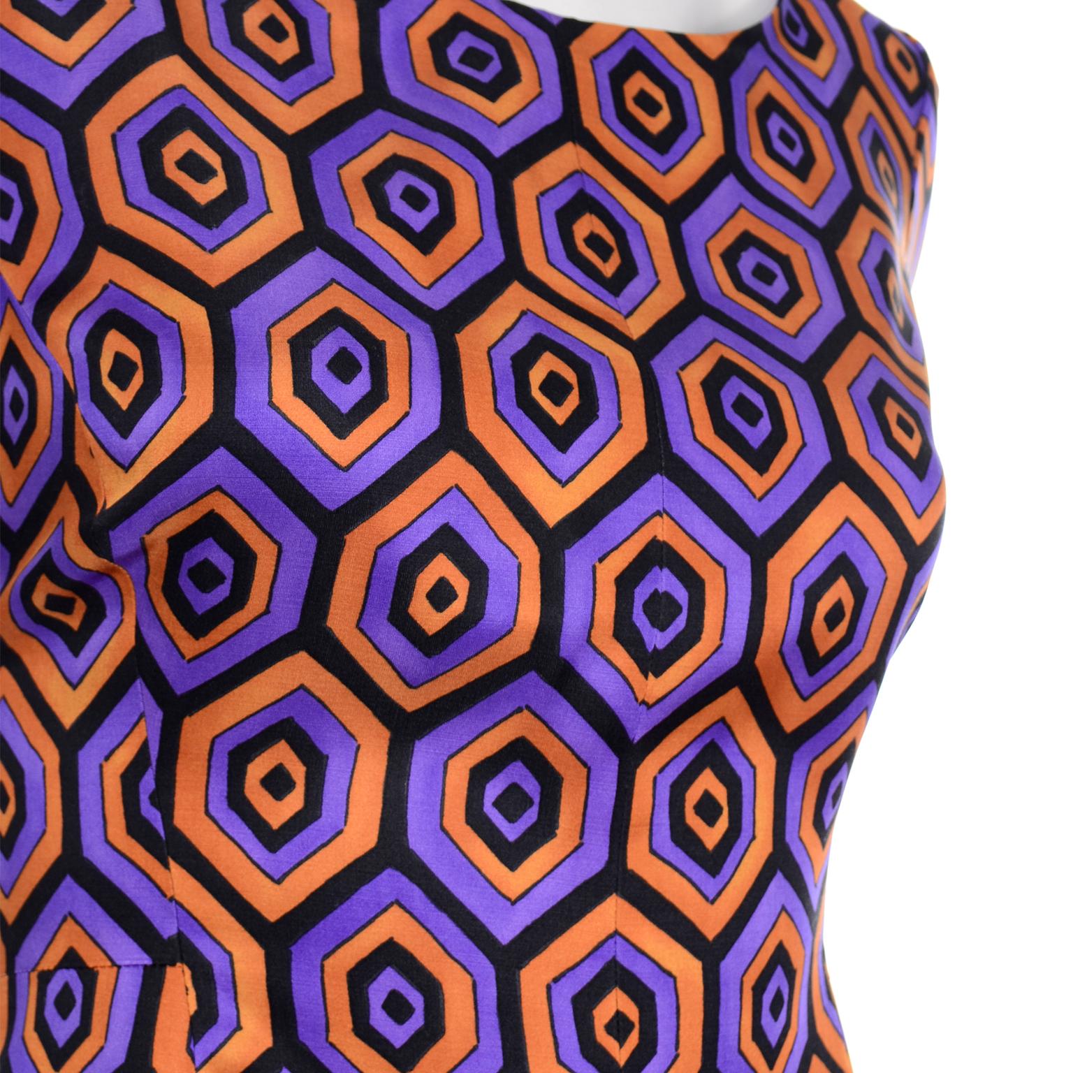 Prada Purple and Orange Abstract Geometric Print Silk Blend Dress 2