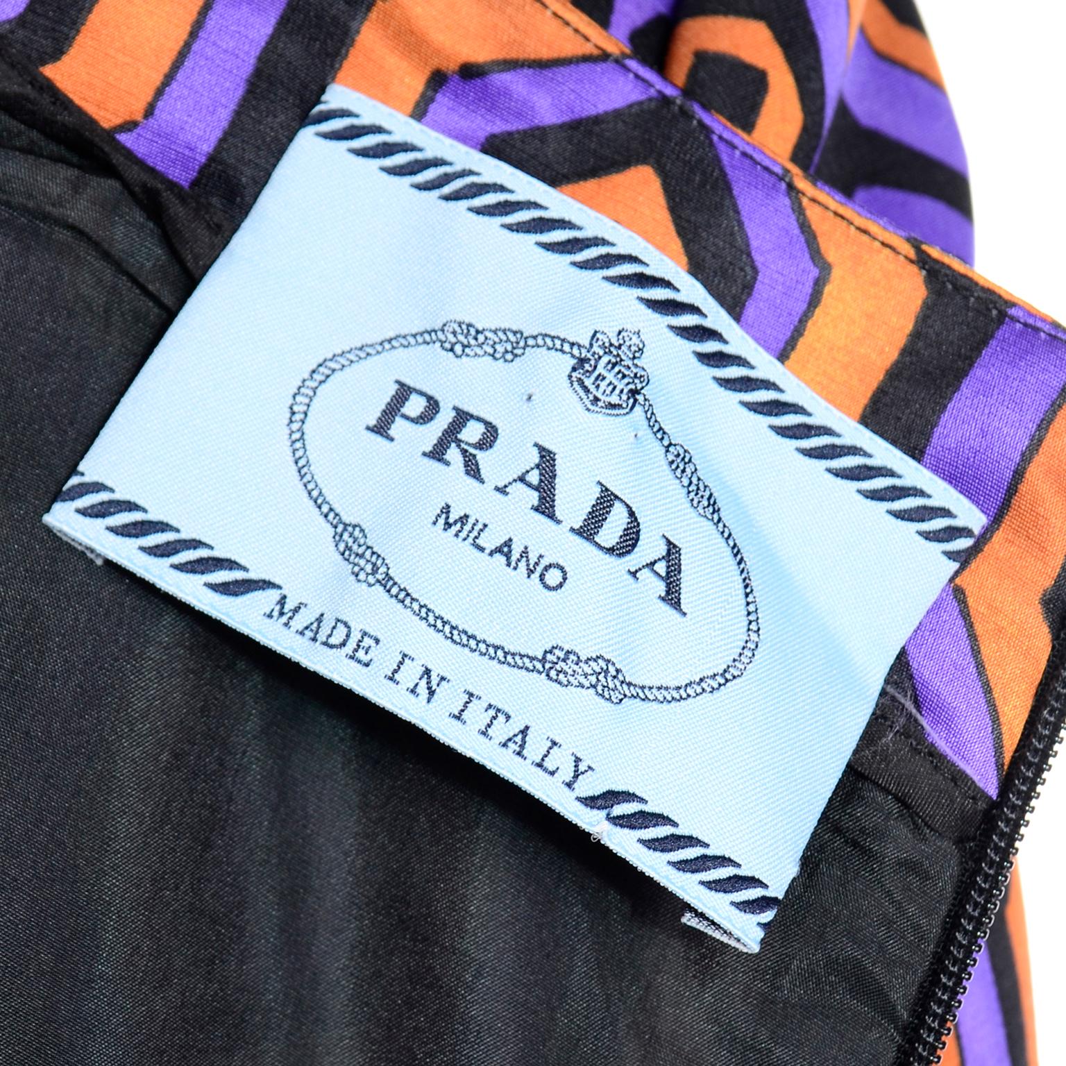 Prada Purple and Orange Abstract Geometric Print Silk Blend Dress 3