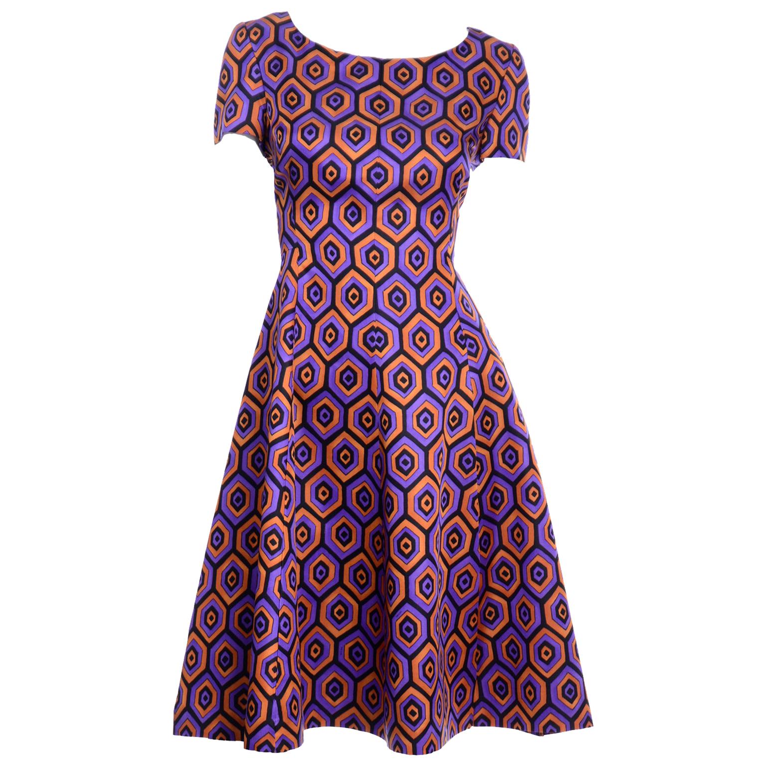 Prada Purple and Orange Abstract Geometric Print Silk Blend Dress