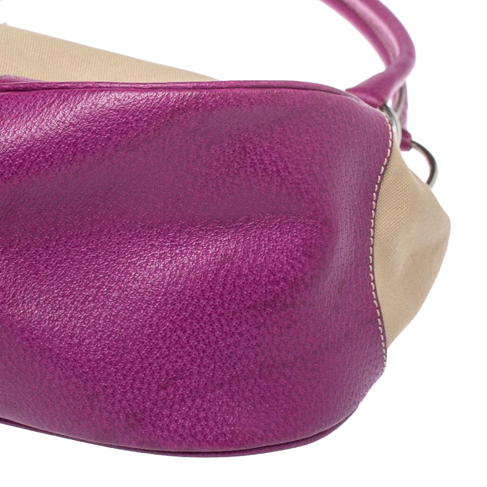 Prada Purple/Beige Canvas and Leather Buckle Flap Shoulder Bag 2