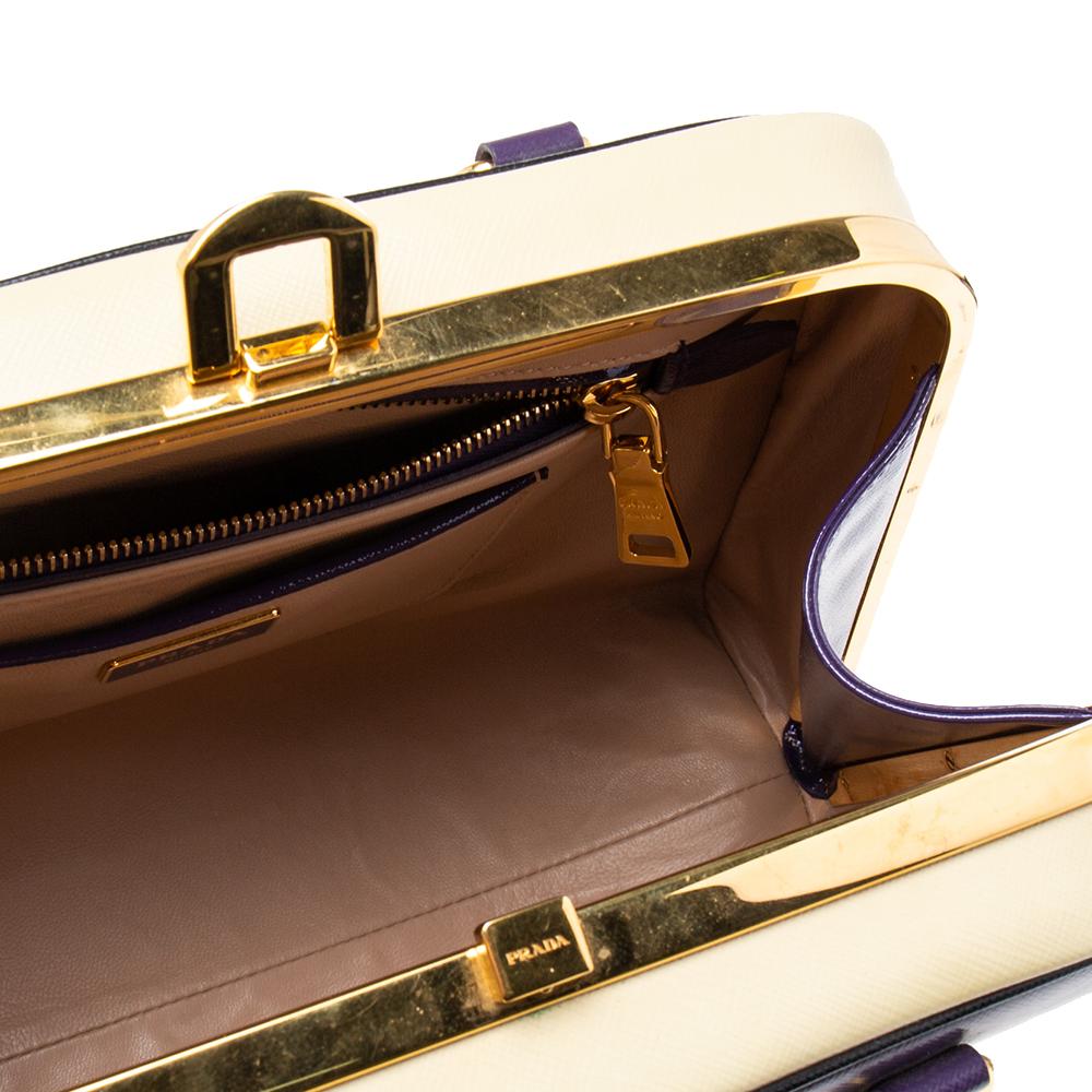 Women's Prada Purple/Beige Patent Saffiano Vernice Leather Pyramid Frame Satchel
