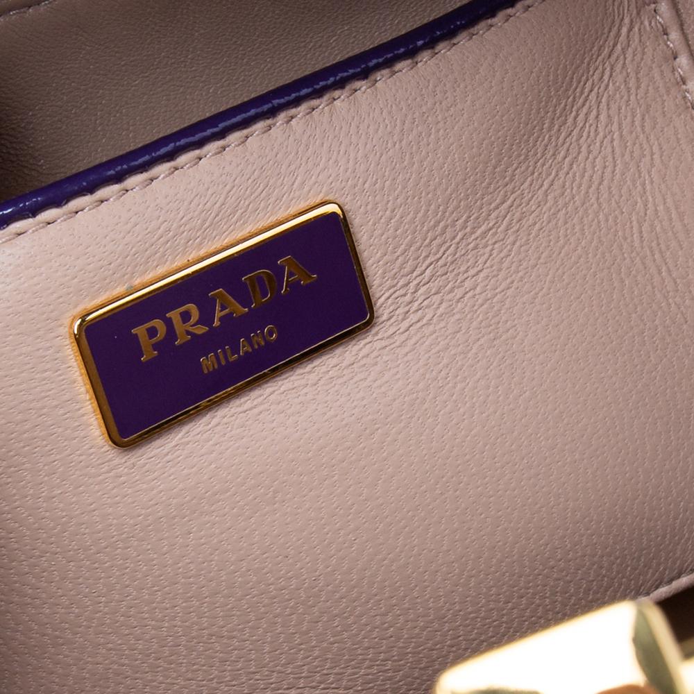 Prada Purple/Beige Patent Saffiano Vernice Leather Pyramid Frame Satchel 1