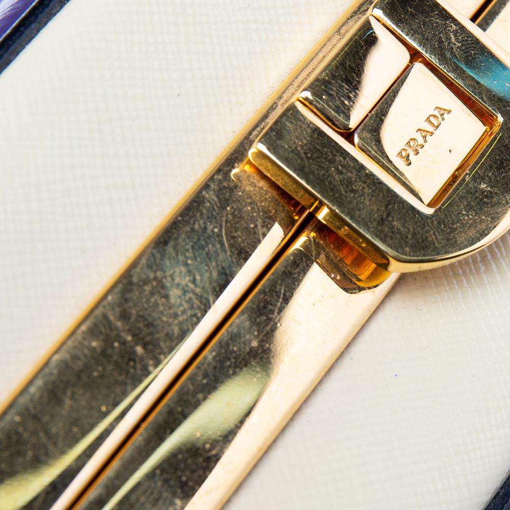 Prada Purple/Beige Patent Saffiano Vernice Leather Pyramid Frame Satchel 2