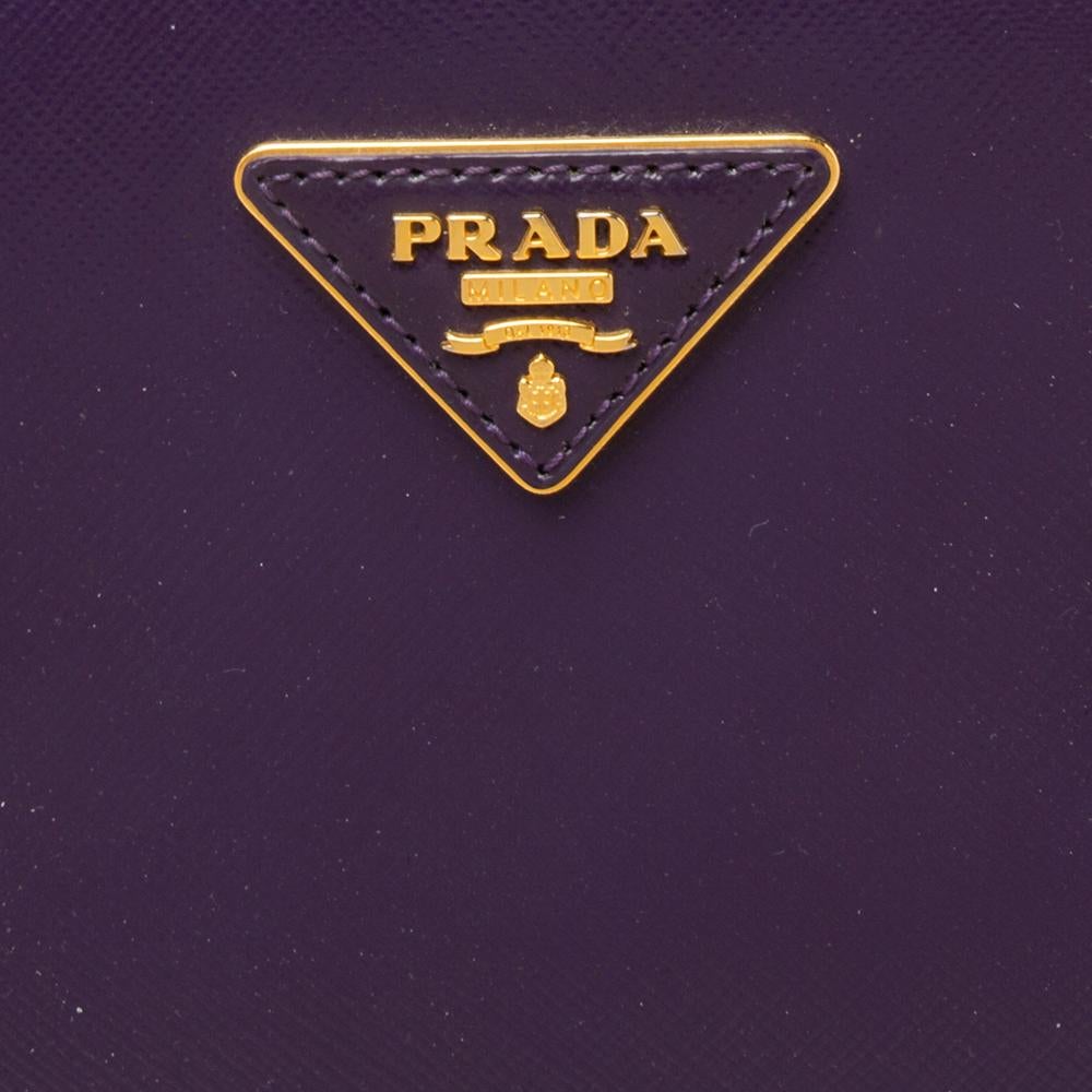 Prada Purple/Beige Patent Saffiano Vernice Leather Pyramid Frame Satchel 3