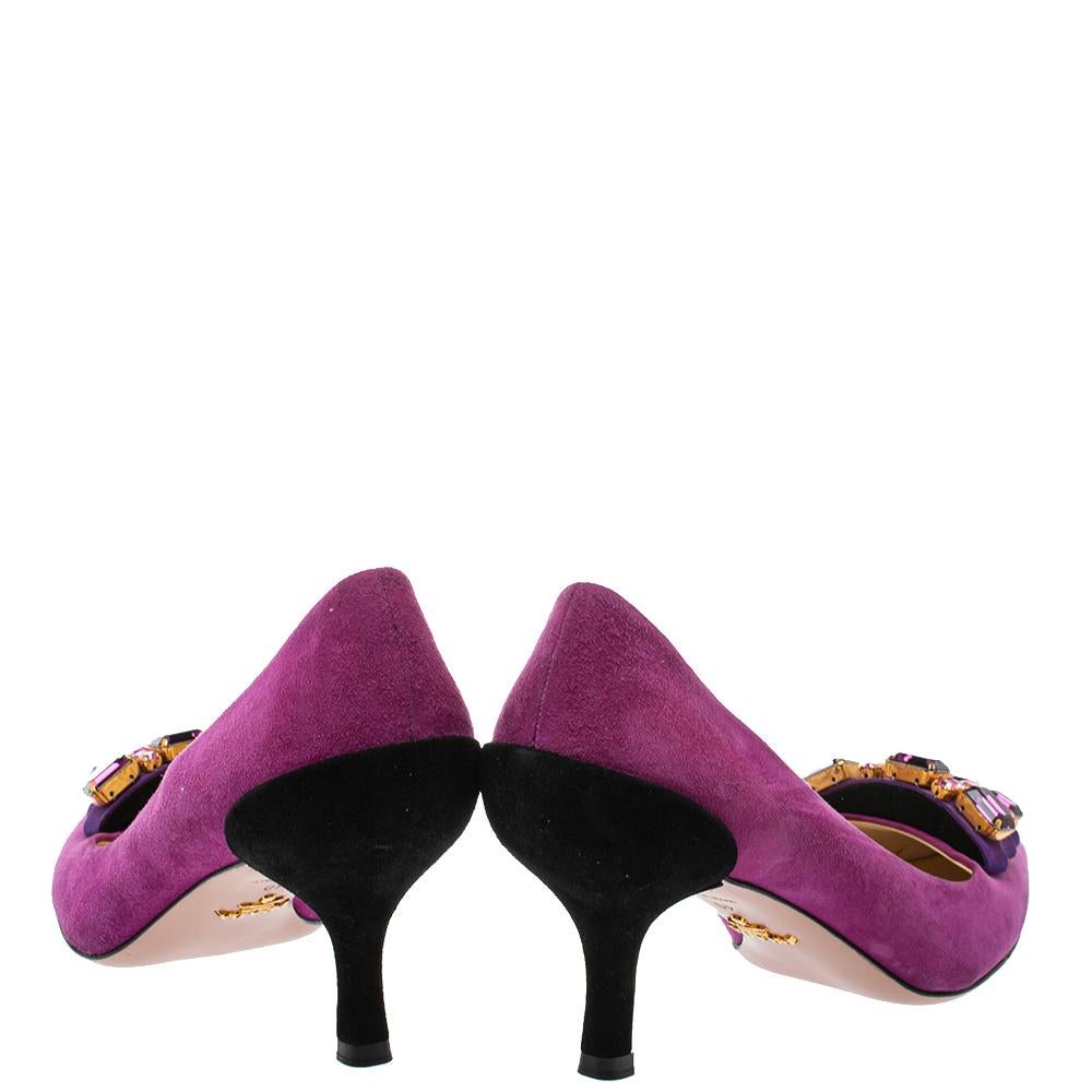 Brown Prada Purple/Black Suede Embellished Pointed Toe Pumps Size 40