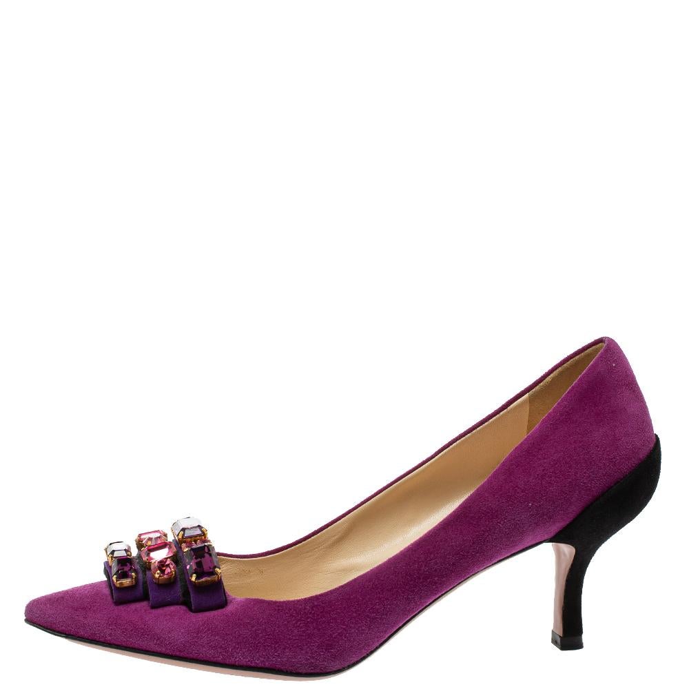 Prada Purple/Black Suede Embellished Pointed Toe Pumps Size 40 1