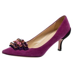 Prada Purple/Black Suede Embellished Pointed Toe Pumps Size 40