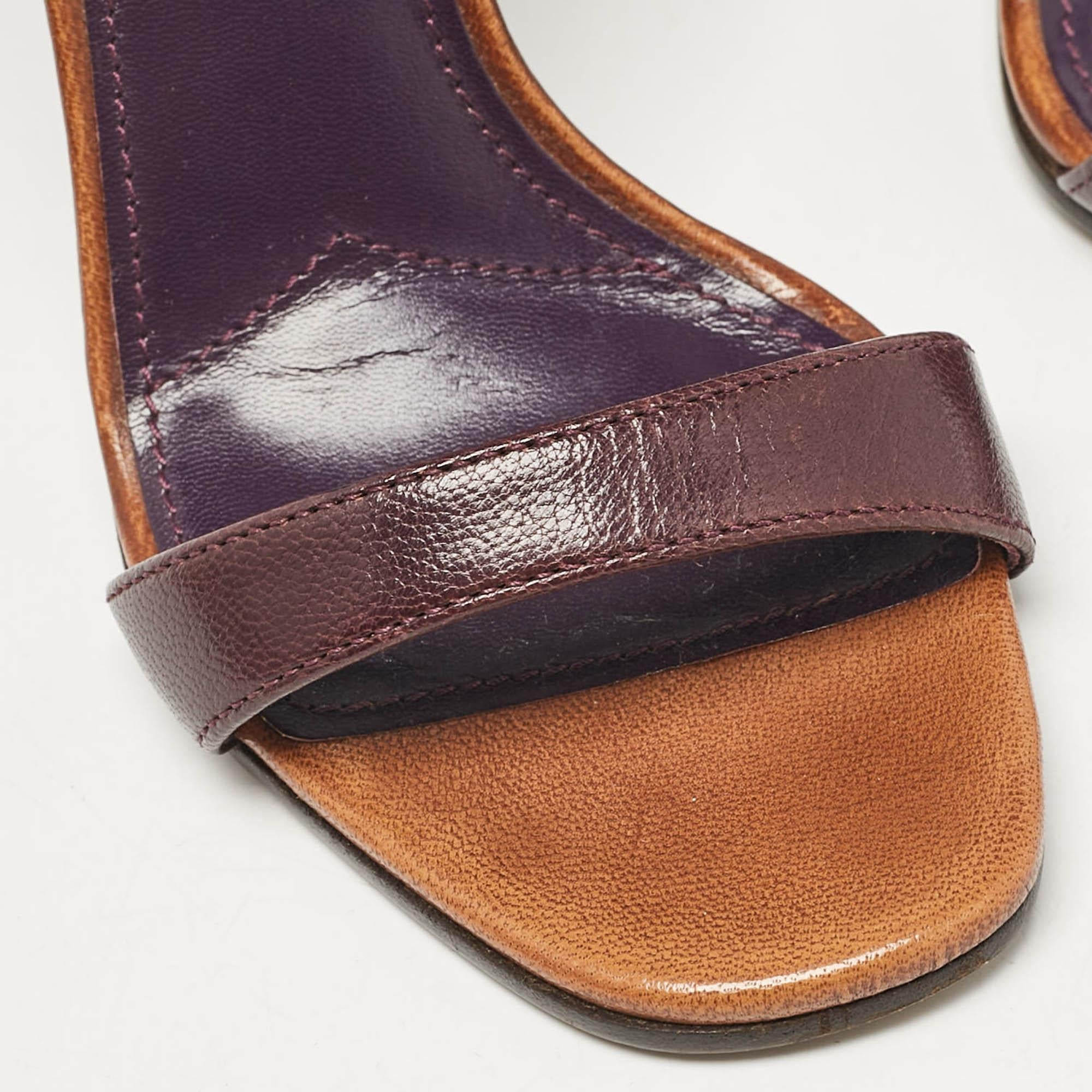 Prada Purple/Brown Leather Ankle Strap Sandals Size 36 For Sale 3