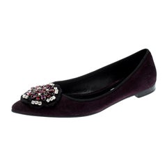 Prada Purple Crystal Embellished Suede Pointed Toe Flats Size 39.5