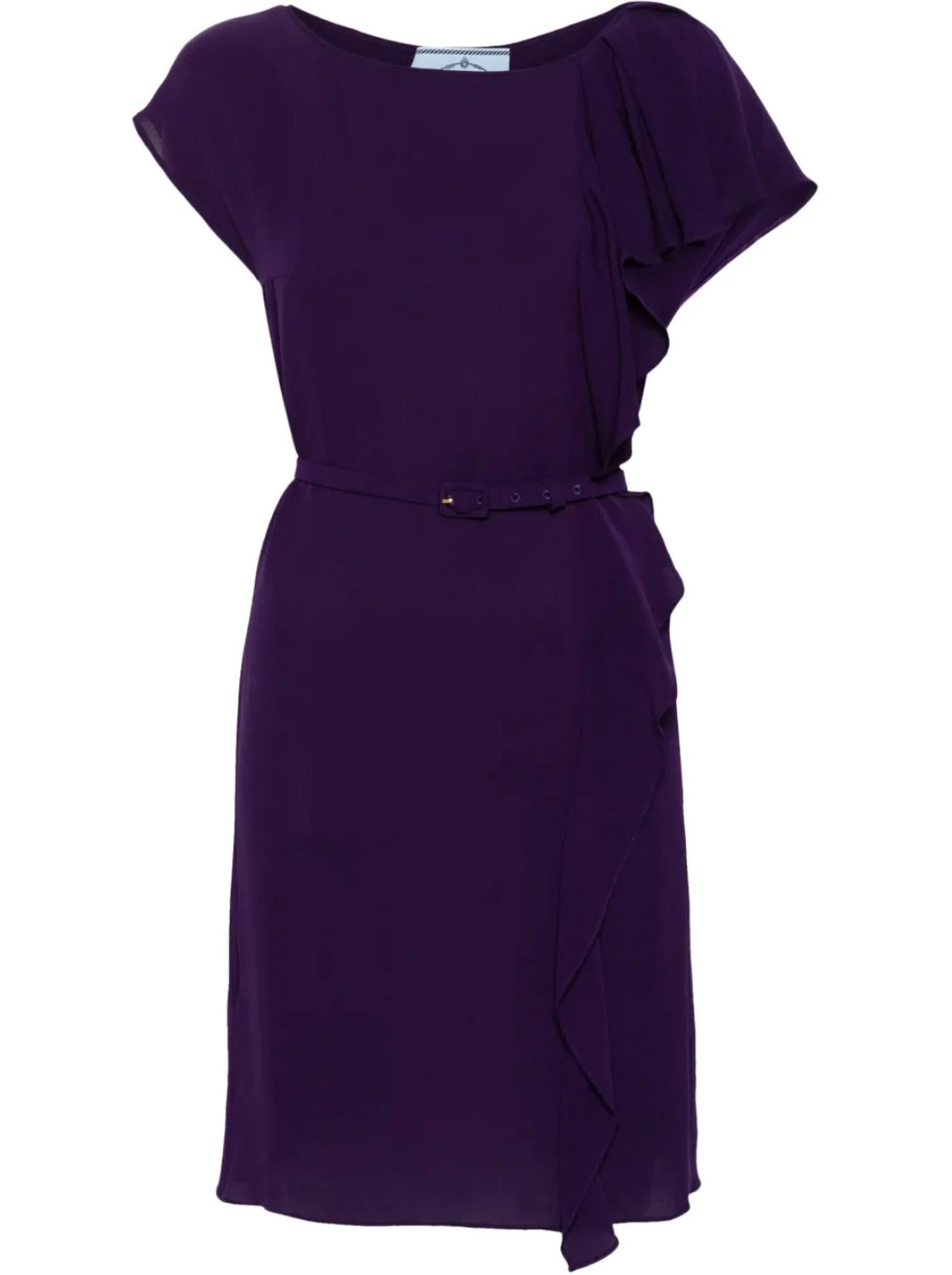 Vestido de seda drapeado morado de Prada Negro en venta