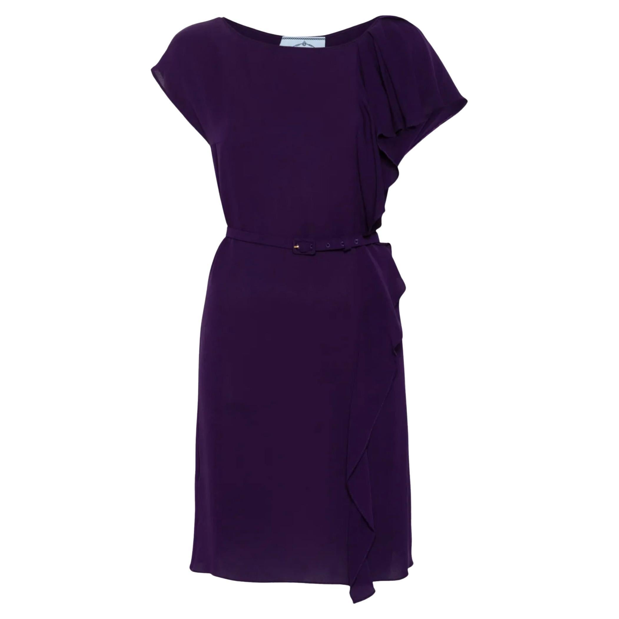 Vestido de seda drapeado morado de Prada en venta