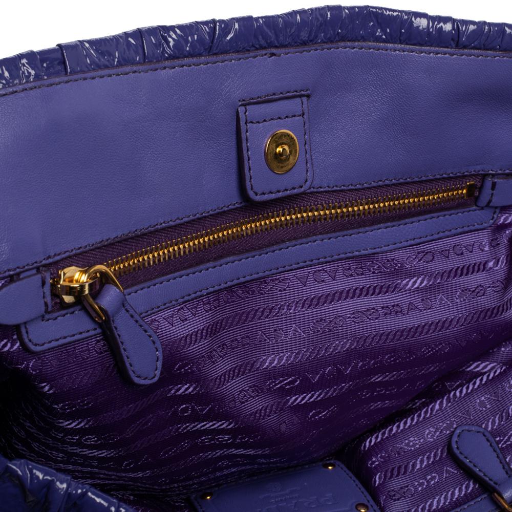 Women's Prada Purple Gaufre Patent Leather Chain Tote