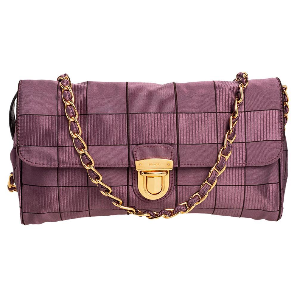 Prada Purple Jacquard And Fabric Windowpane Shoulder Bag