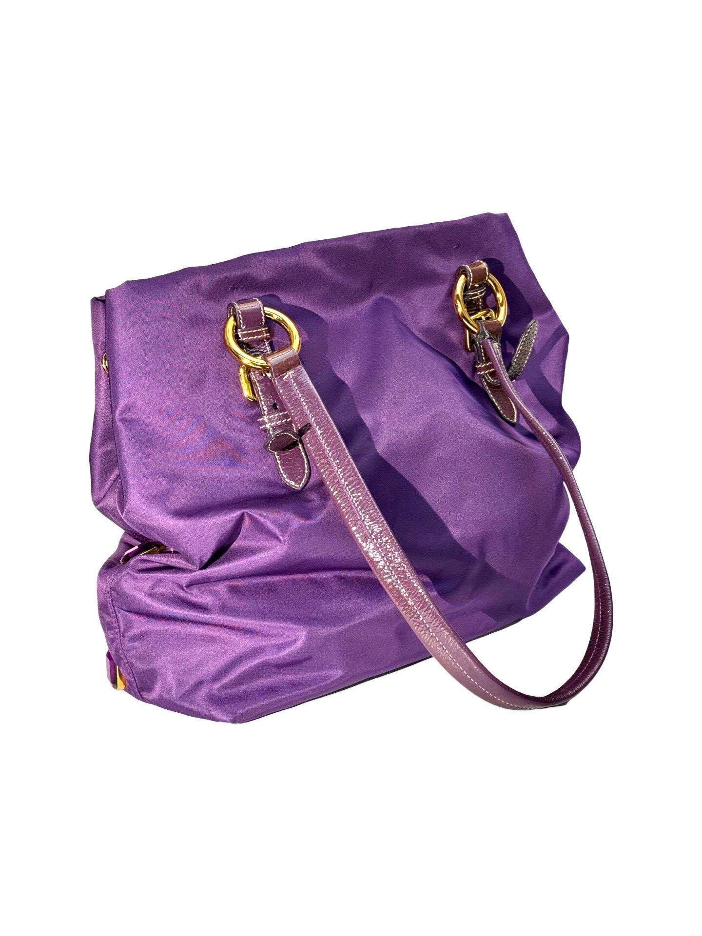 Purple Prada purple jewelled nylon tote bag For Sale