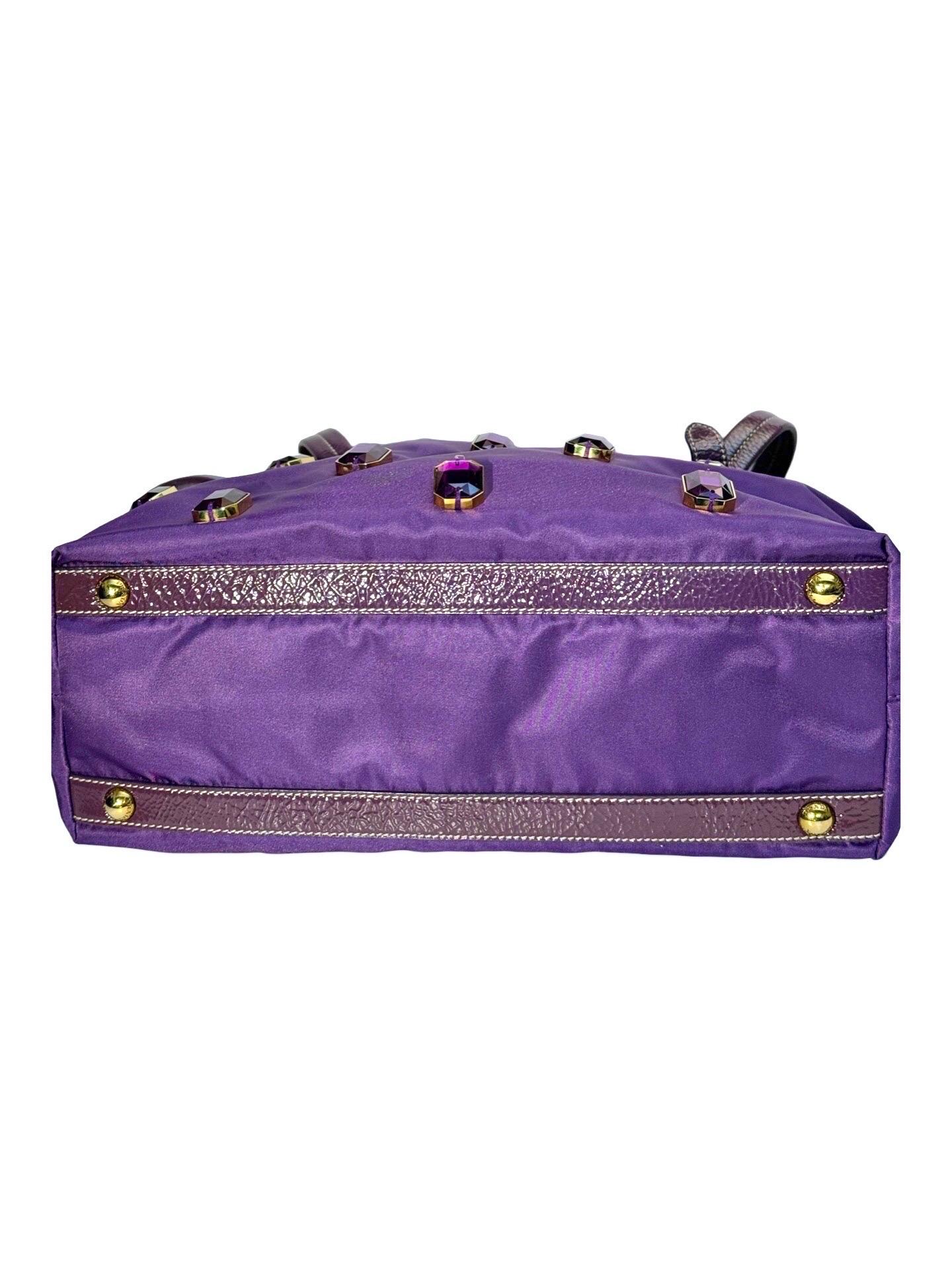 Prada purple jewelled nylon tote bag In Excellent Condition For Sale In Sheung Wan, HK