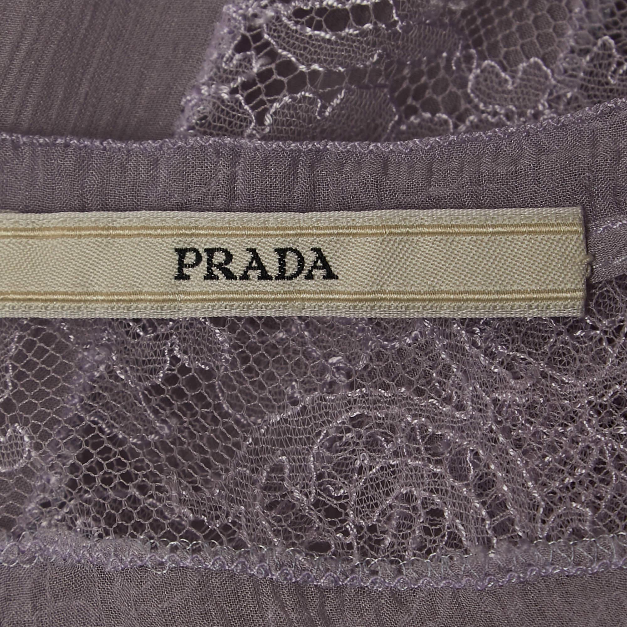 Prada Purple Lace Paneled Sheer Silk Strappy Tunic Top S For Sale 1