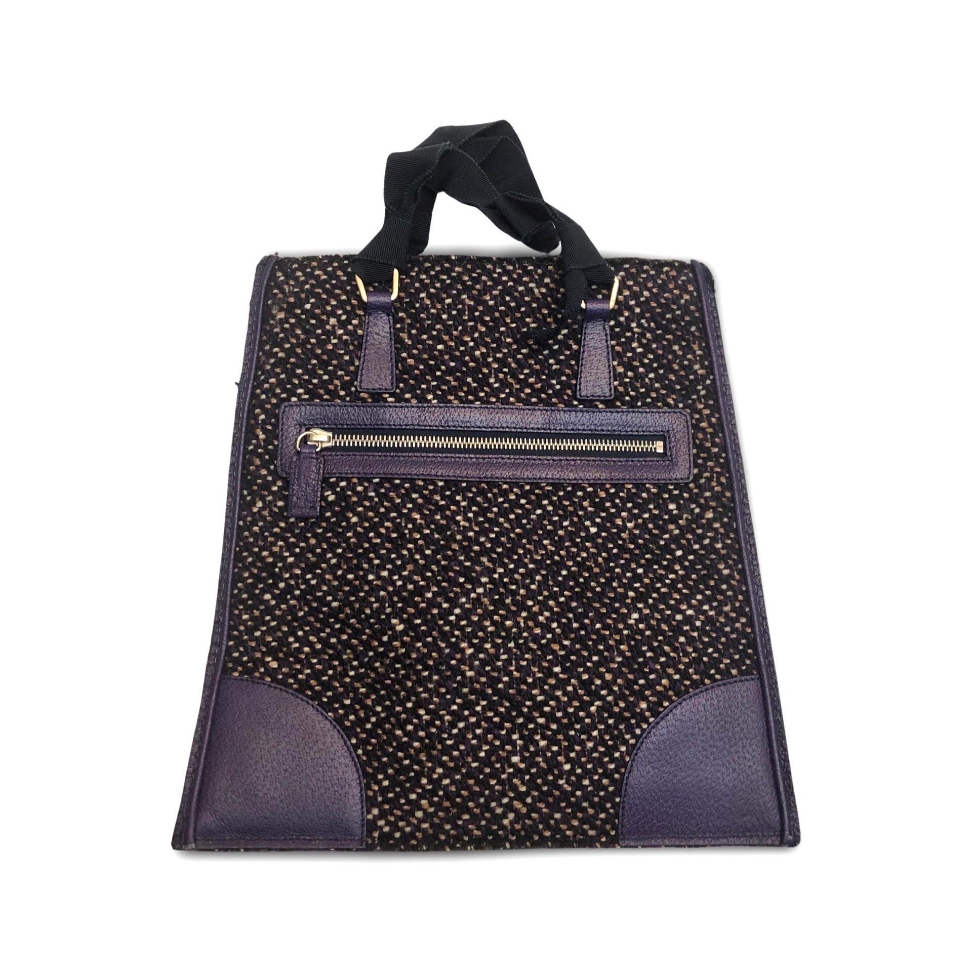Black Prada Purple Leather and Wool Tweed Tote bag For Sale