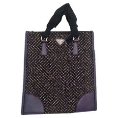 Bolso Tote Prada de piel y tweed de lana morado