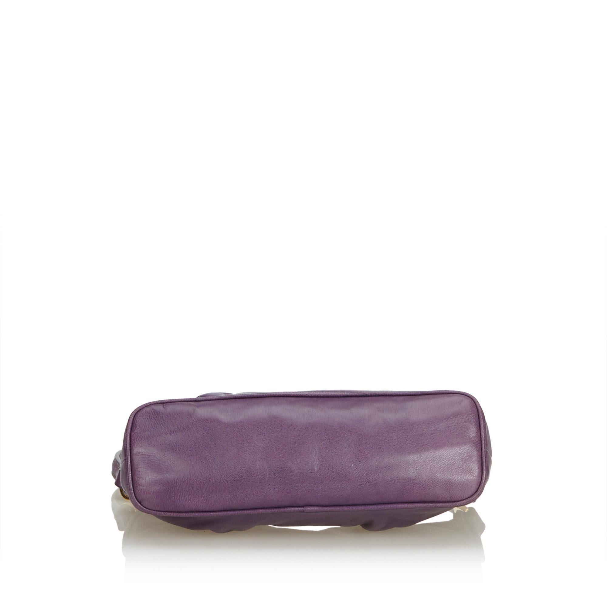 Prada Purple Leather Baguette In Good Condition In Orlando, FL