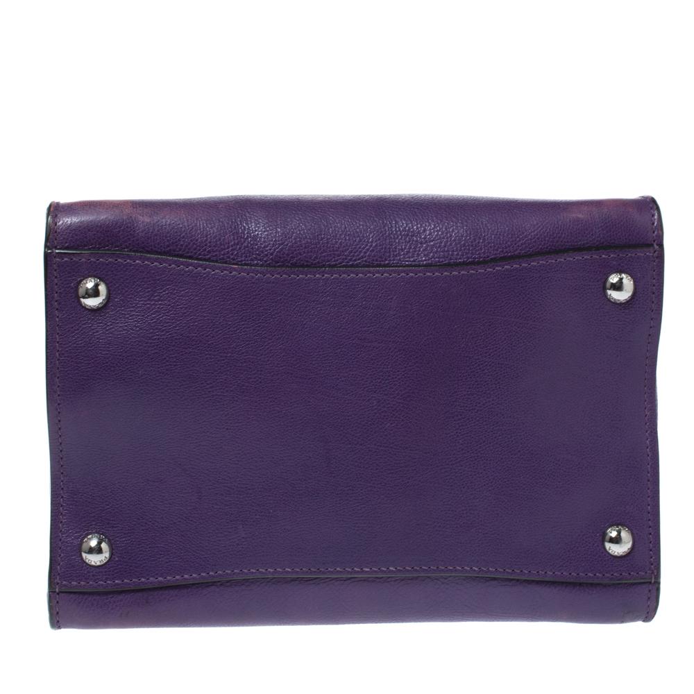 Women's Prada Purple Leather Twin Pocket Double Handle Tote