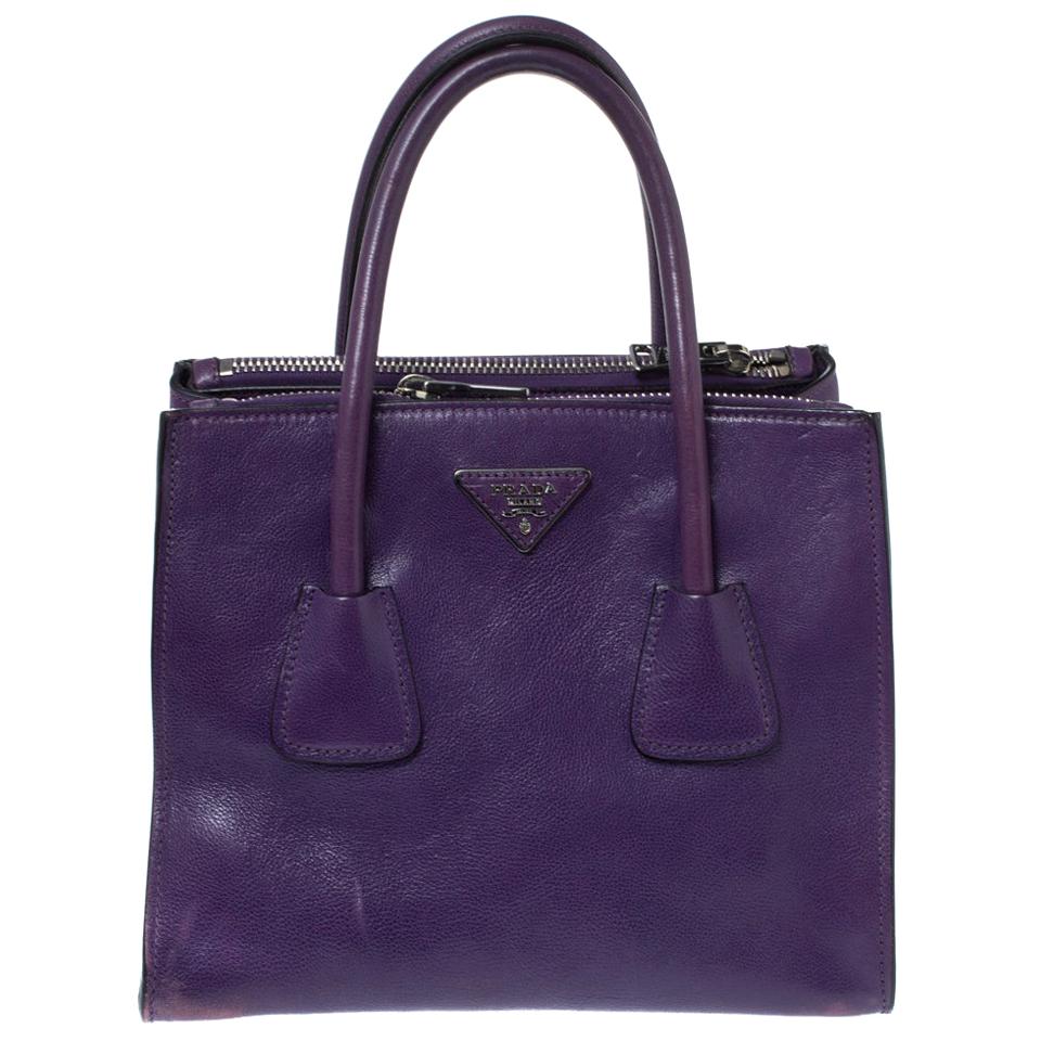 Prada Purple Leather Twin Pocket Double Handle Tote