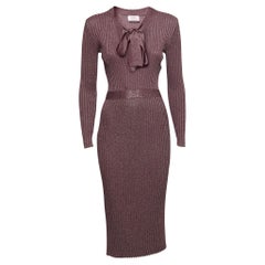 Prada Purple Lurex Stretch Rib Knit Midi Dress S