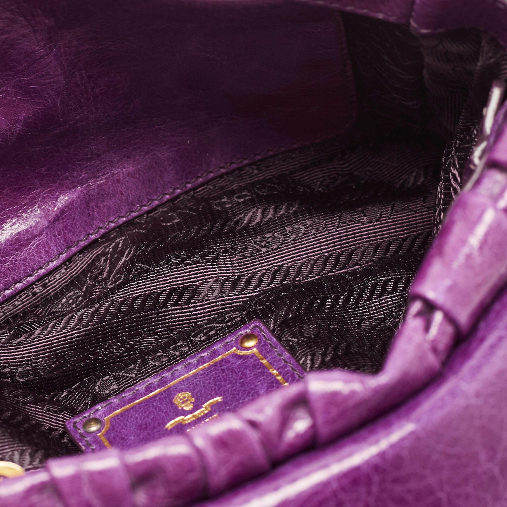 Prada Purple Matelasse Leather Pushlock Flap Top Handle Bag 6