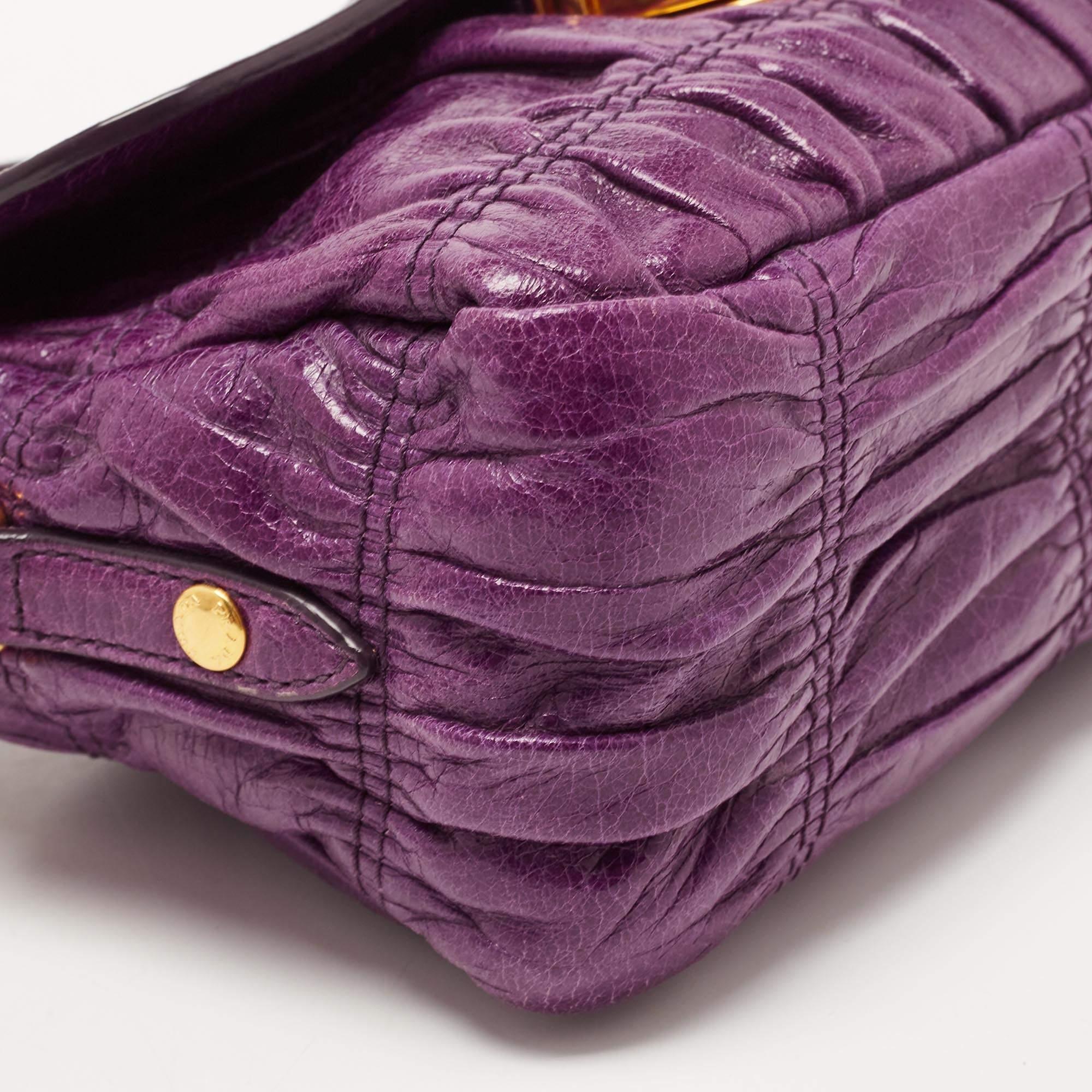 Prada Purple Matelasse Leather Pushlock Flap Top Handle Bag 7