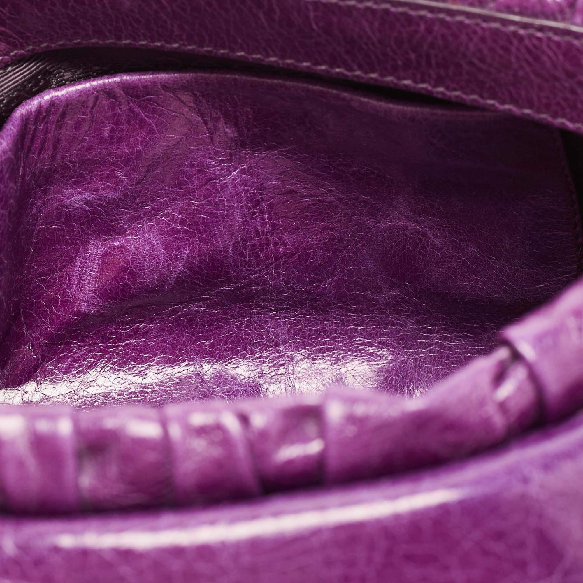 Prada Purple Matelasse Leather Pushlock Flap Top Handle Bag 8
