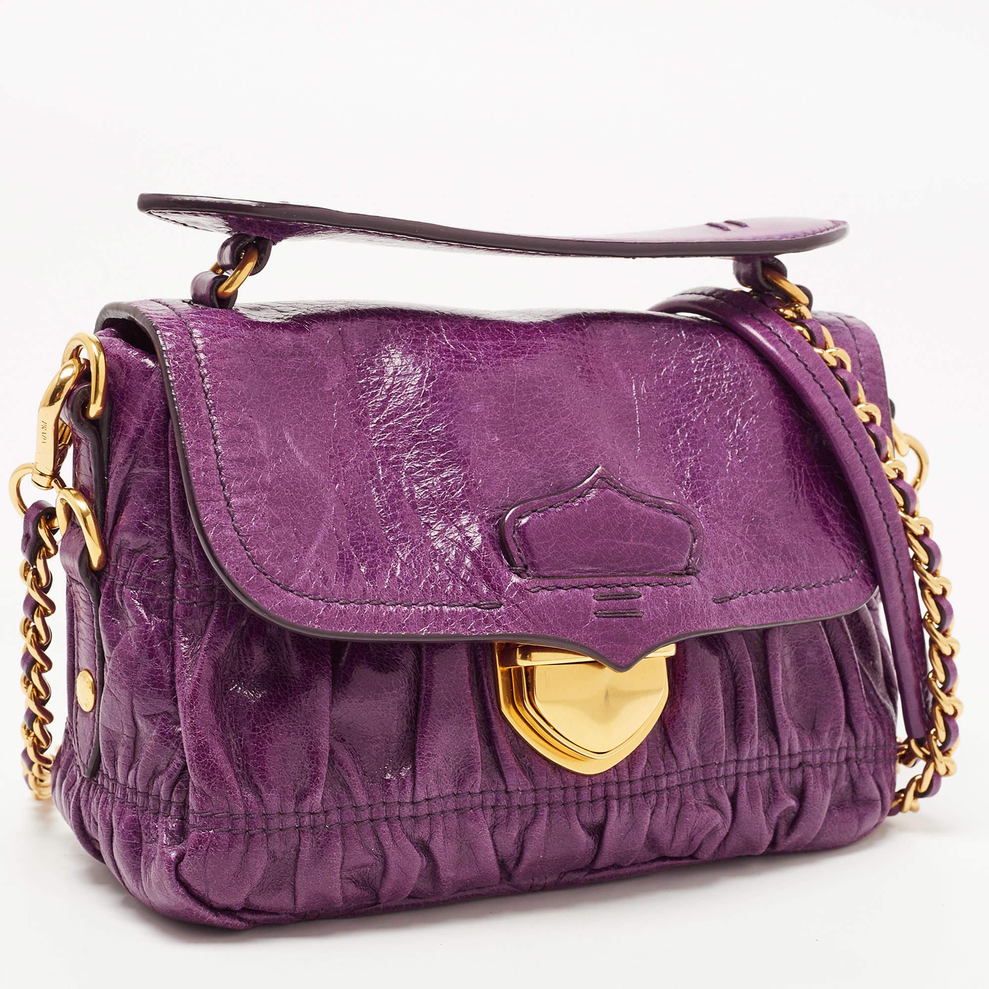 Women's Prada Purple Matelasse Leather Pushlock Flap Top Handle Bag