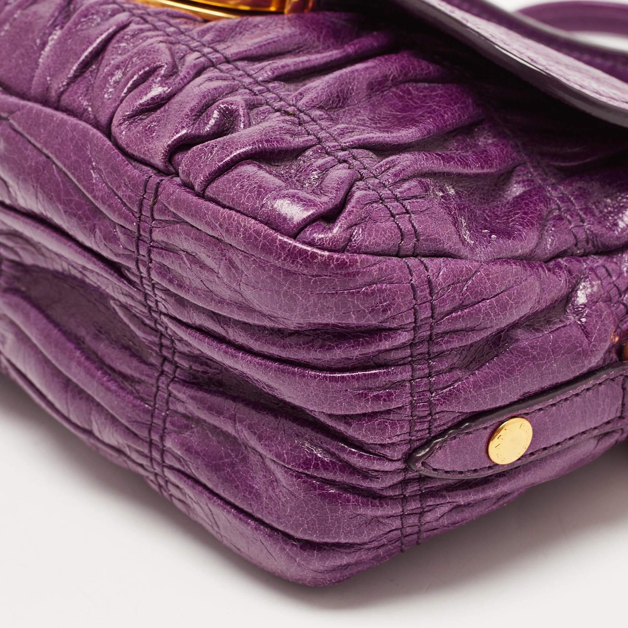 Prada Purple Matelasse Leather Pushlock Flap Top Handle Bag 4
