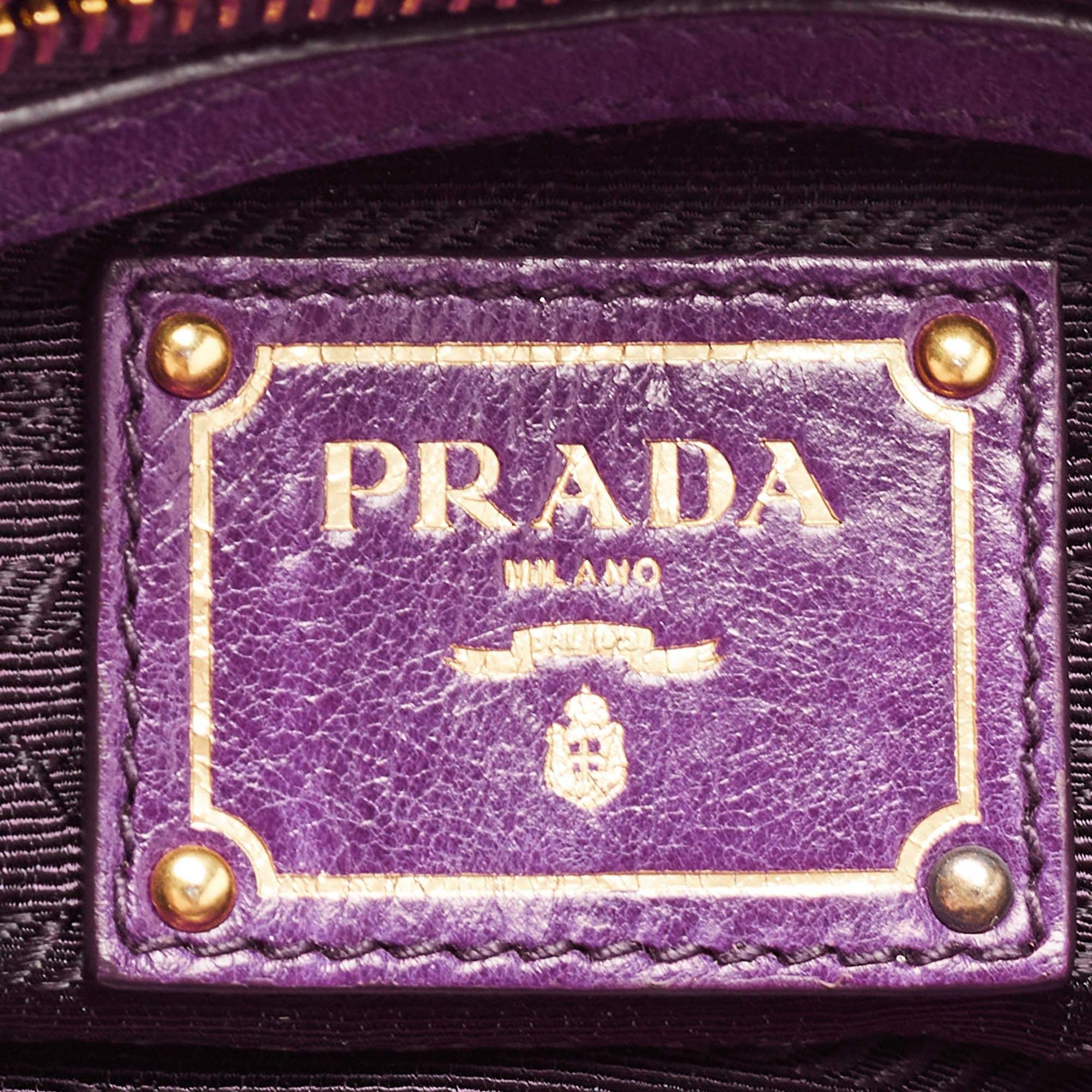 Prada Purple Matelasse Leather Pushlock Flap Top Handle Bag 5