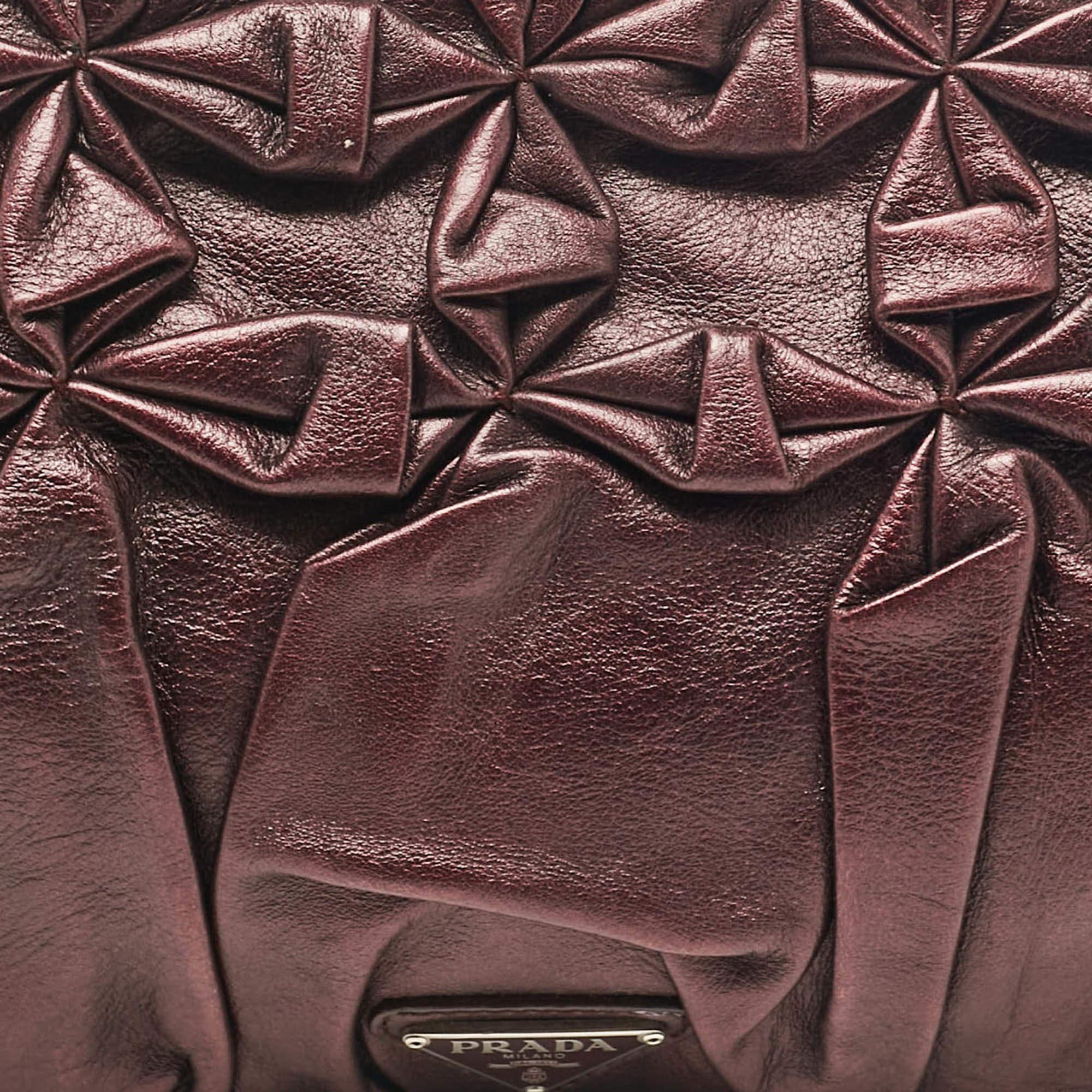 Women's Prada Purple Mirtillo Pleated Leather Clutch