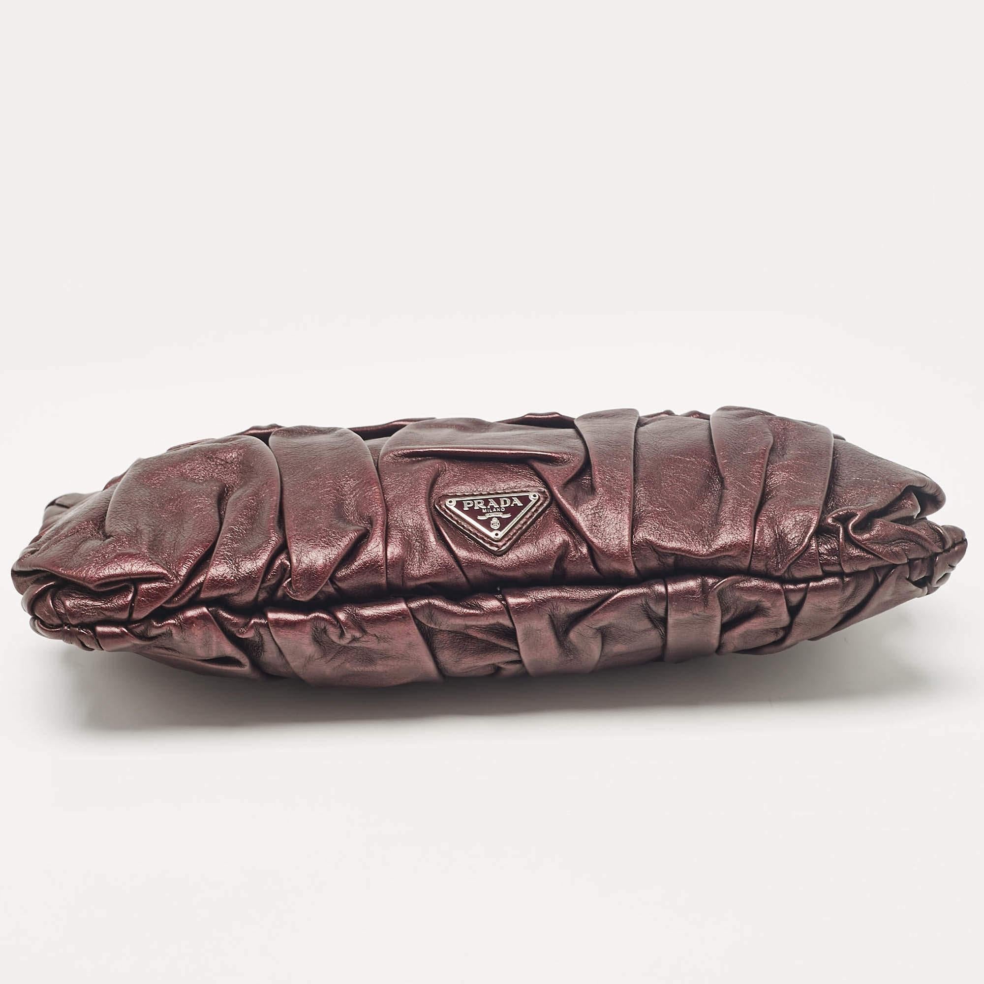 Prada Purple Mirtillo Pleated Leather Clutch 1