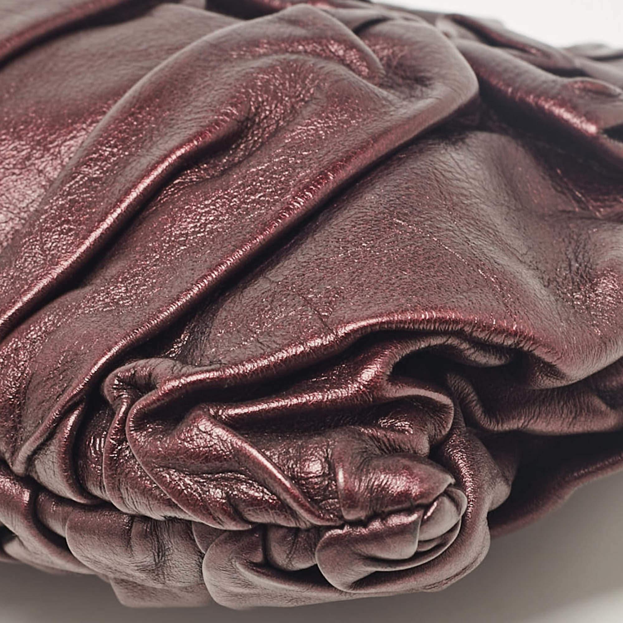 Prada Purple Mirtillo Pleated Leather Clutch 4