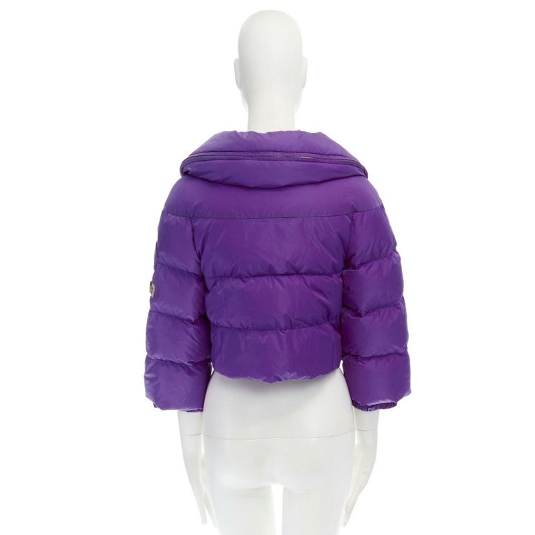 PRADA purple nylon padded convertible hood 3/4 sleeves cropped down jacket  IT38 at 1stDibs | prada purple jacket