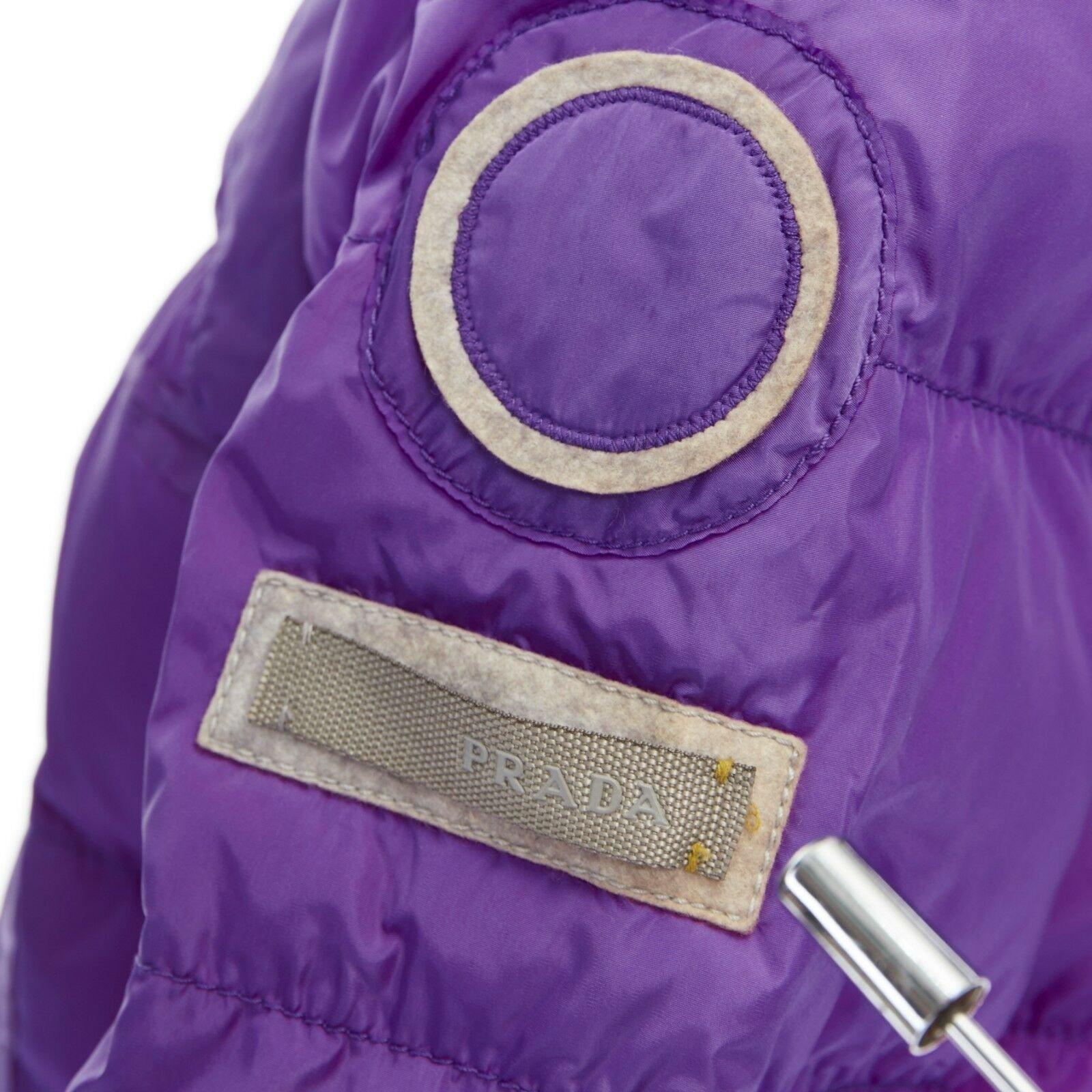 Purple PRADA purple nylon padded convertible hood 3/4 sleeves cropped down jacket IT38
