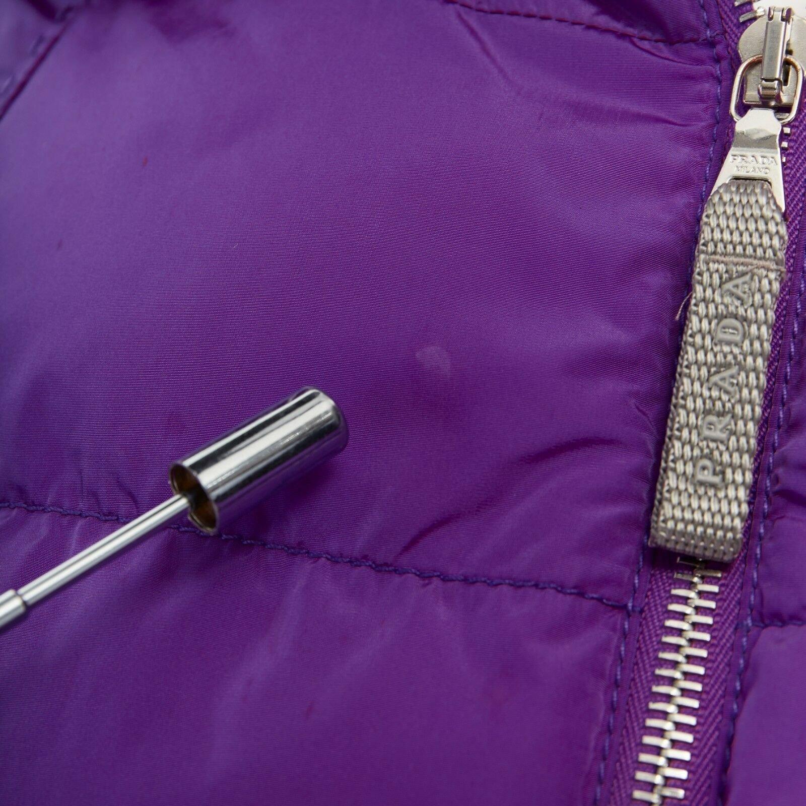 Women's PRADA purple nylon padded convertible hood 3/4 sleeves cropped down jacket IT38