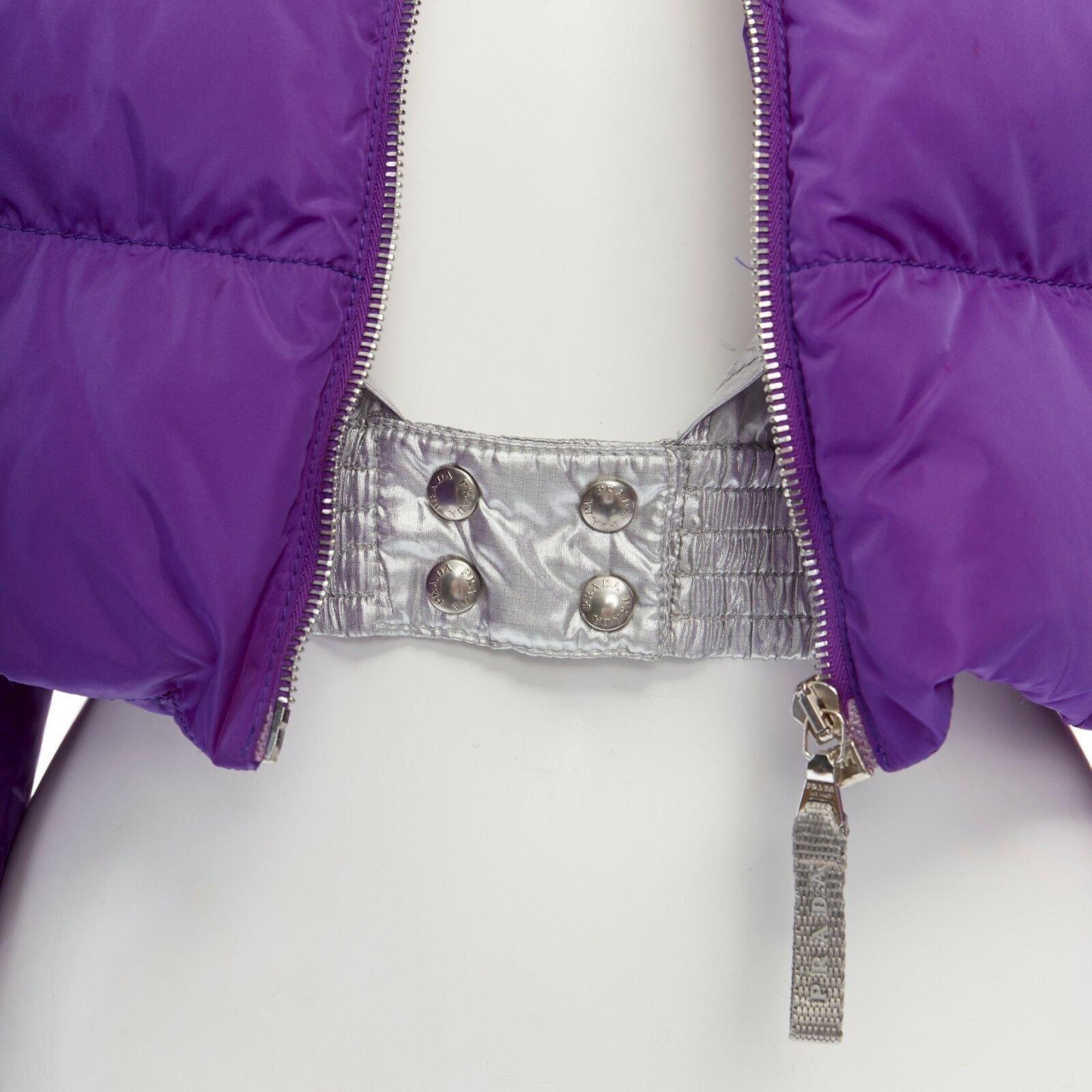 PRADA purple nylon padded convertible hood 3/4 sleeves cropped down jacket IT38 1