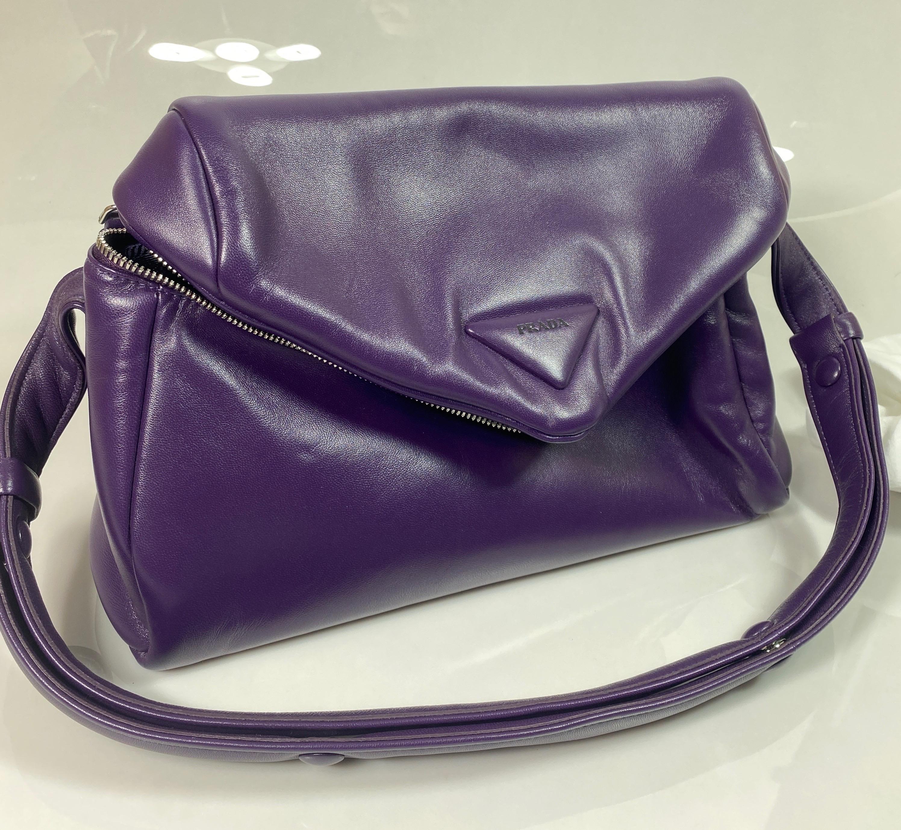 Prada Purple Padded Napa Leather Signaux Handbag -New 12