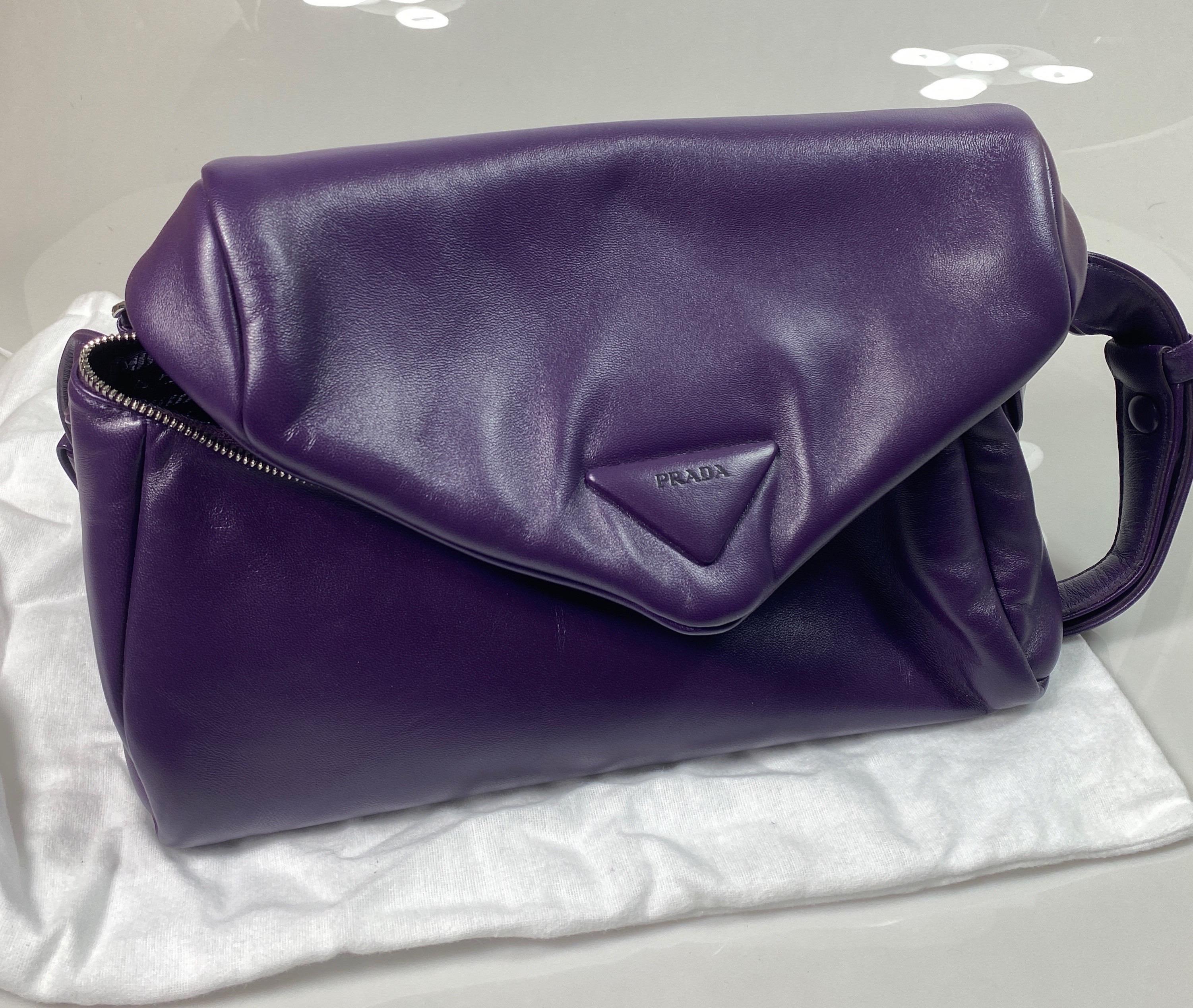 Prada Purple Padded Napa Leather Signaux Handbag -New 13